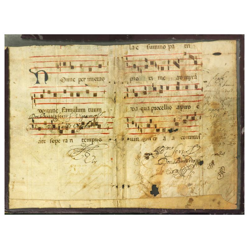 Manoscritto liturgico miniato, Foglio di antifonario su pergamena (XV/XVI secolo)