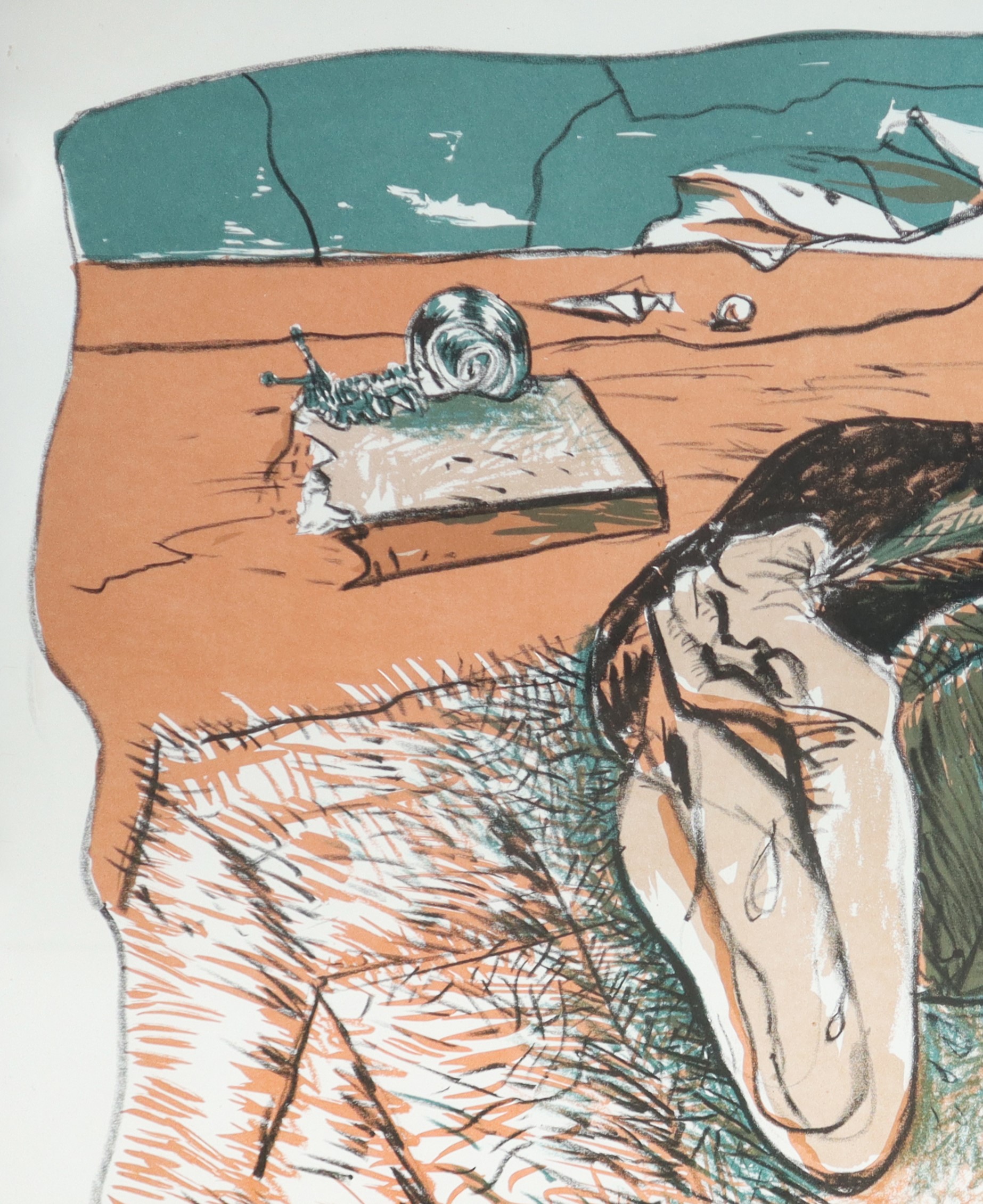 Giulio Ruffini - Uomo e lumaca, litografia, 1972