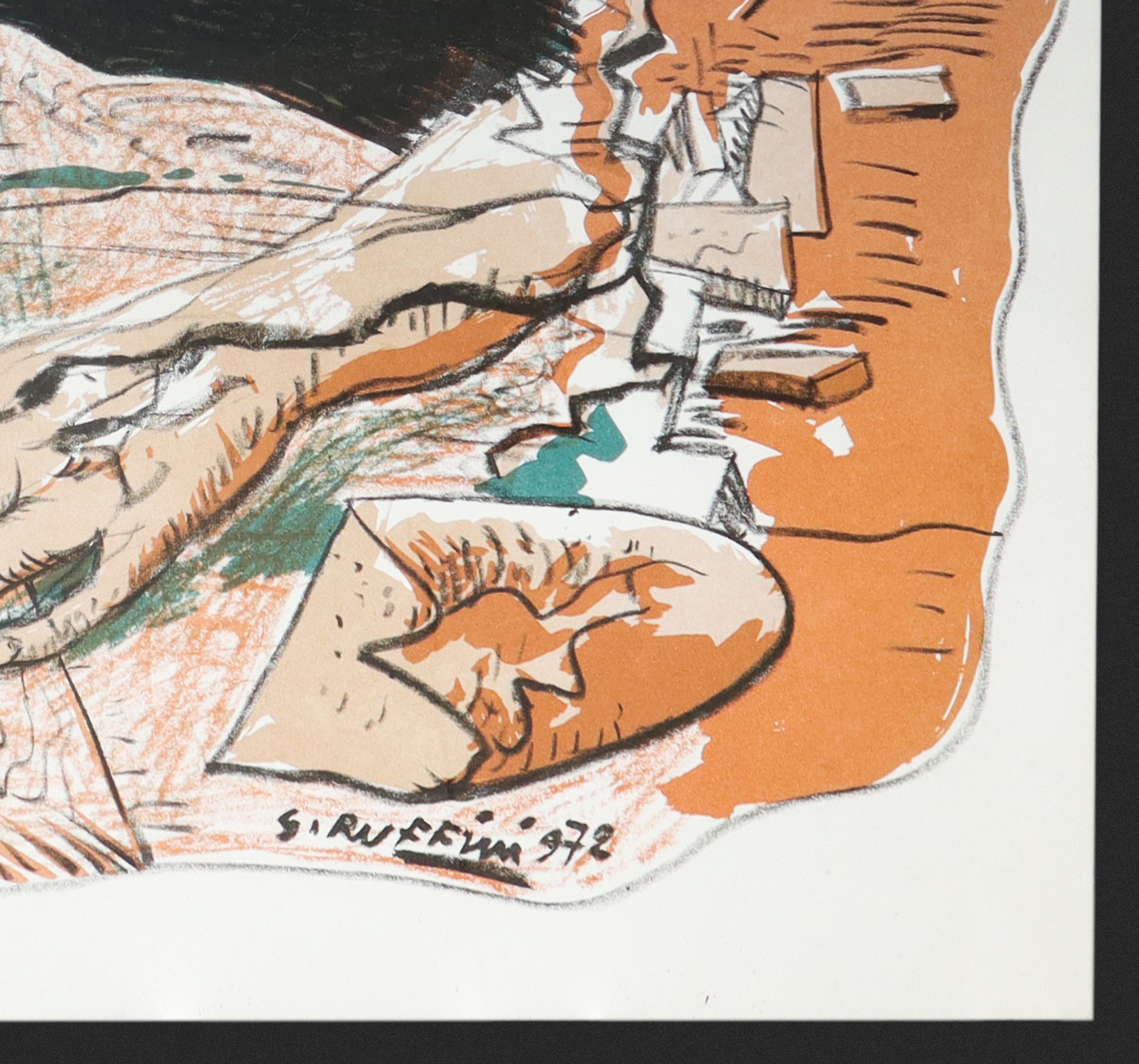Giulio Ruffini - Uomo e lumaca, litografia, 1972
