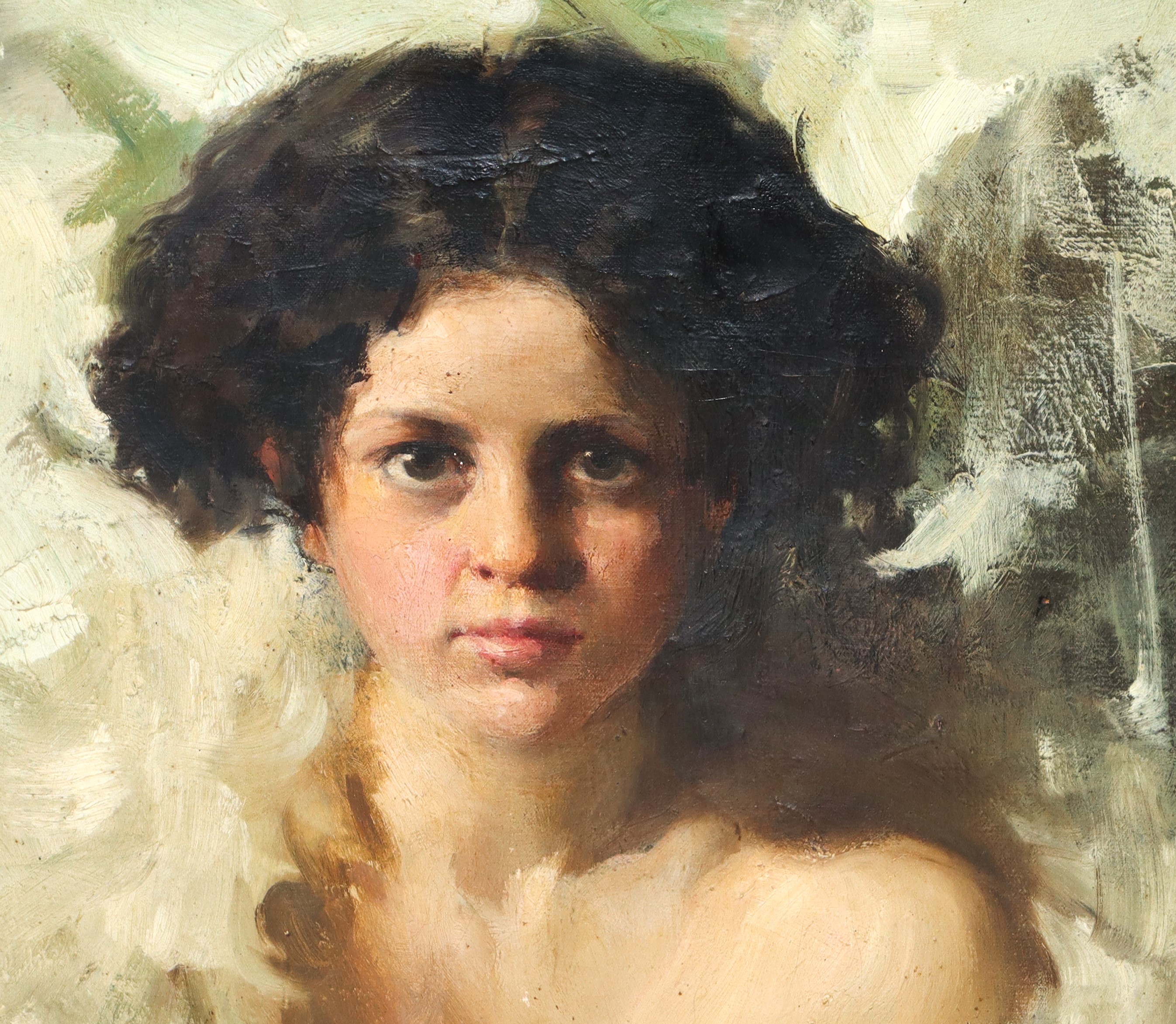 Giovane donna fra le piume, olio su tela (prima metà XX secolo)