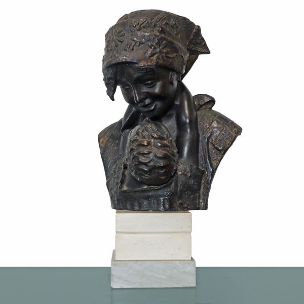 Giovanni De Martino - Onion Seller, small bronze sculpture on a marble base