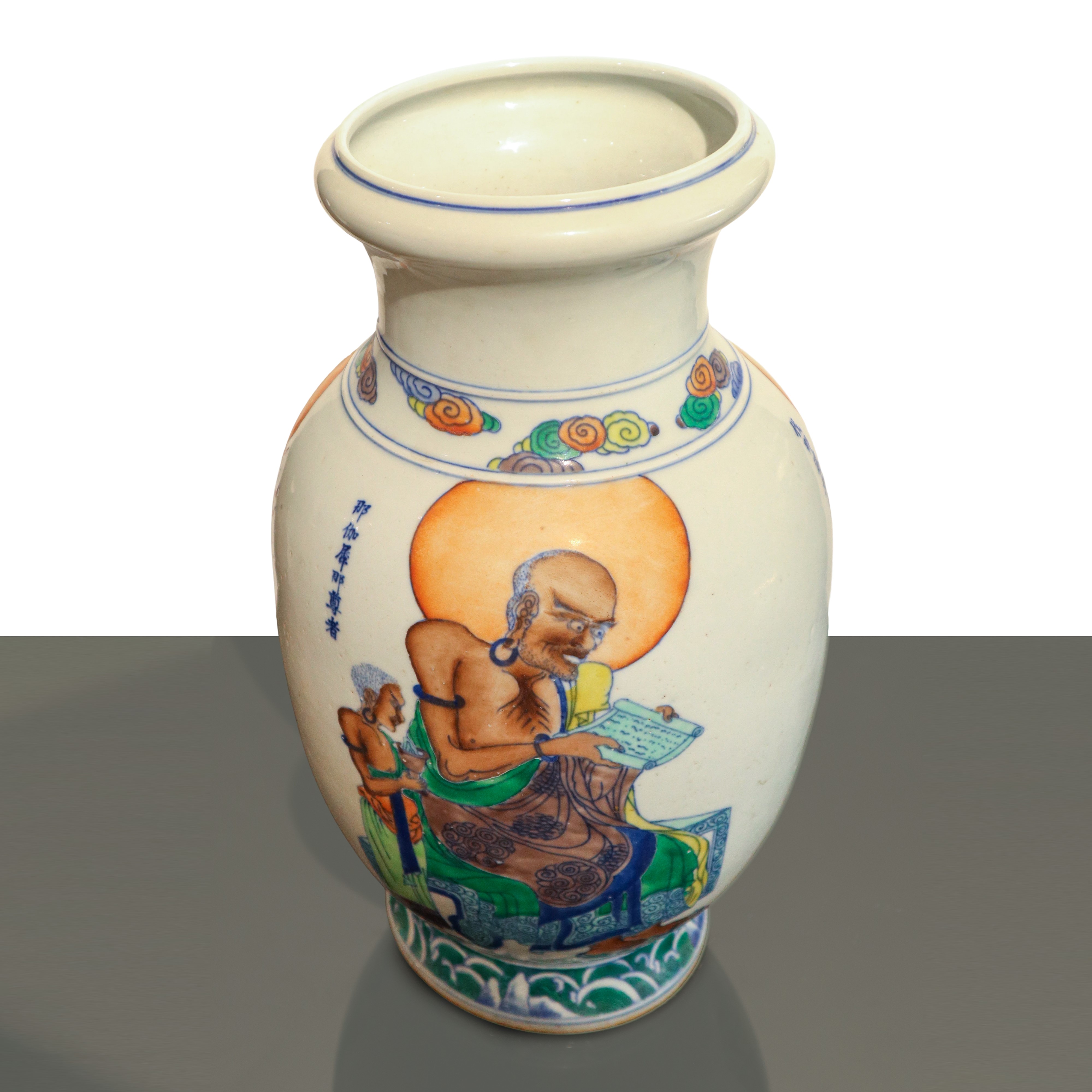 Vaso in porcellana policroma cinese, periodo Guangxu (dinastia Qing) con decorazione raffigurante...