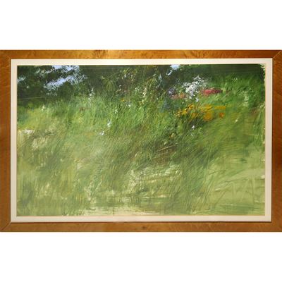 Paesaggio floreale, olio su cartone