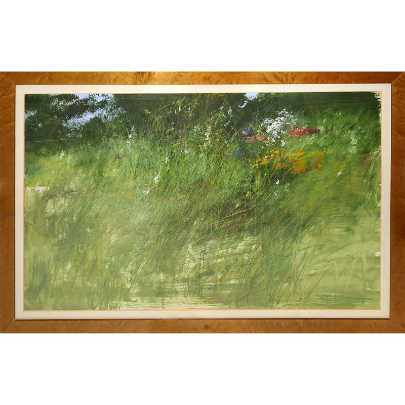Antonio Pedretti - Paesaggio floreale, olio su cartone