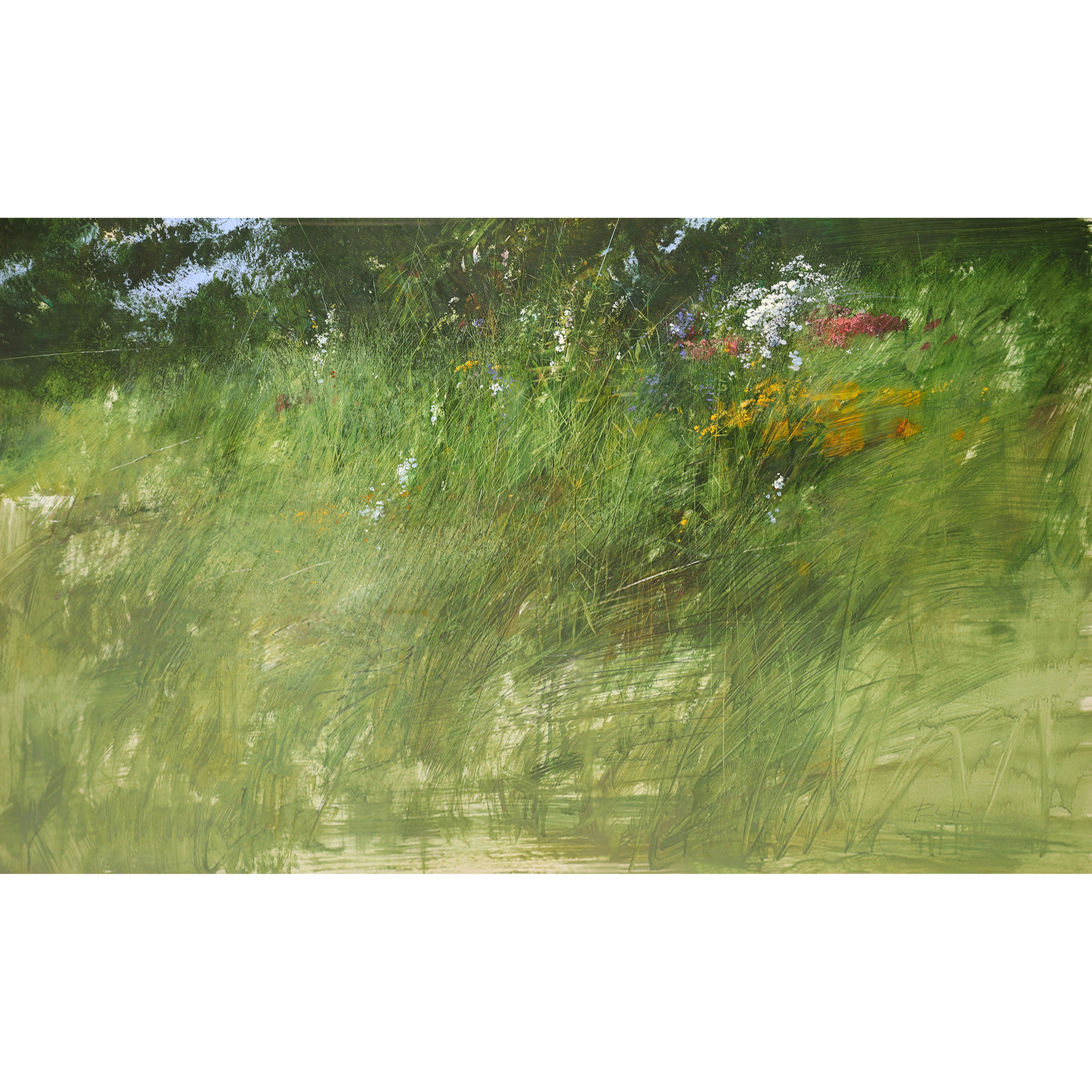Antonio Pedretti - Paesaggio floreale, olio su cartone