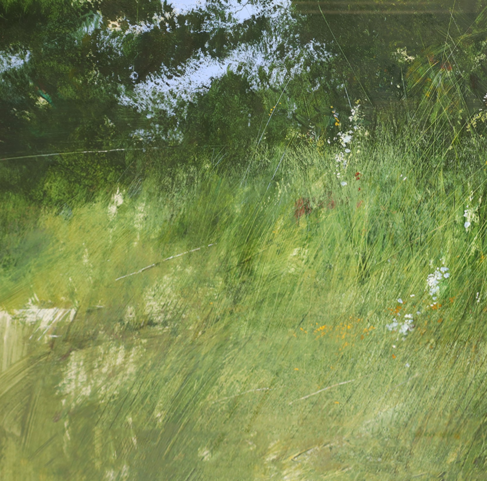 Antonio Pedretti - Paesaggio floreale, olio su cartone
