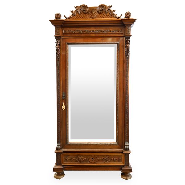 Wardrobe with mirrored door with two drawers inside the lower part