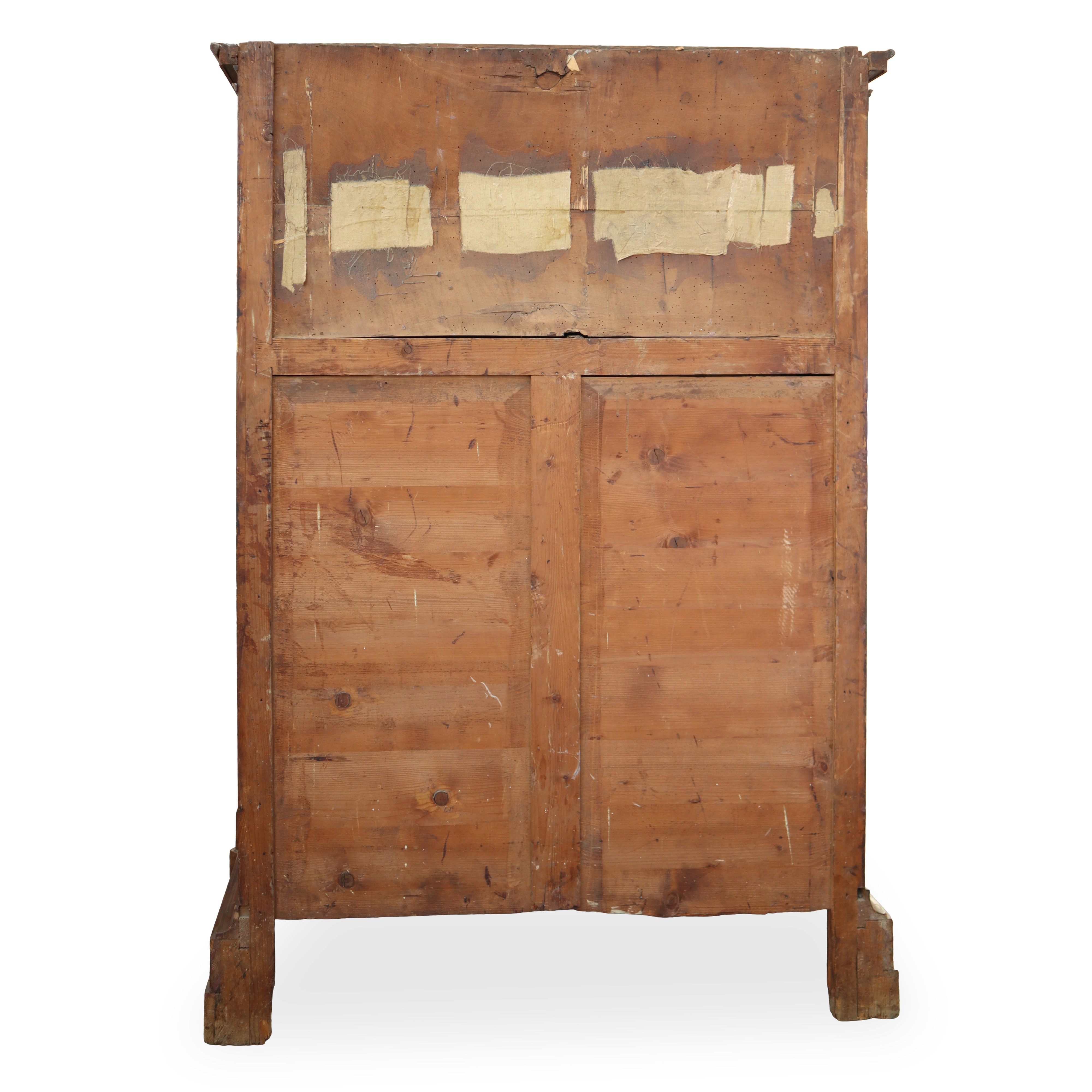Chiffonier in Legno di Piuma di Mogano con 5 Cassetti e Due Sportelli nella Parte Superiore