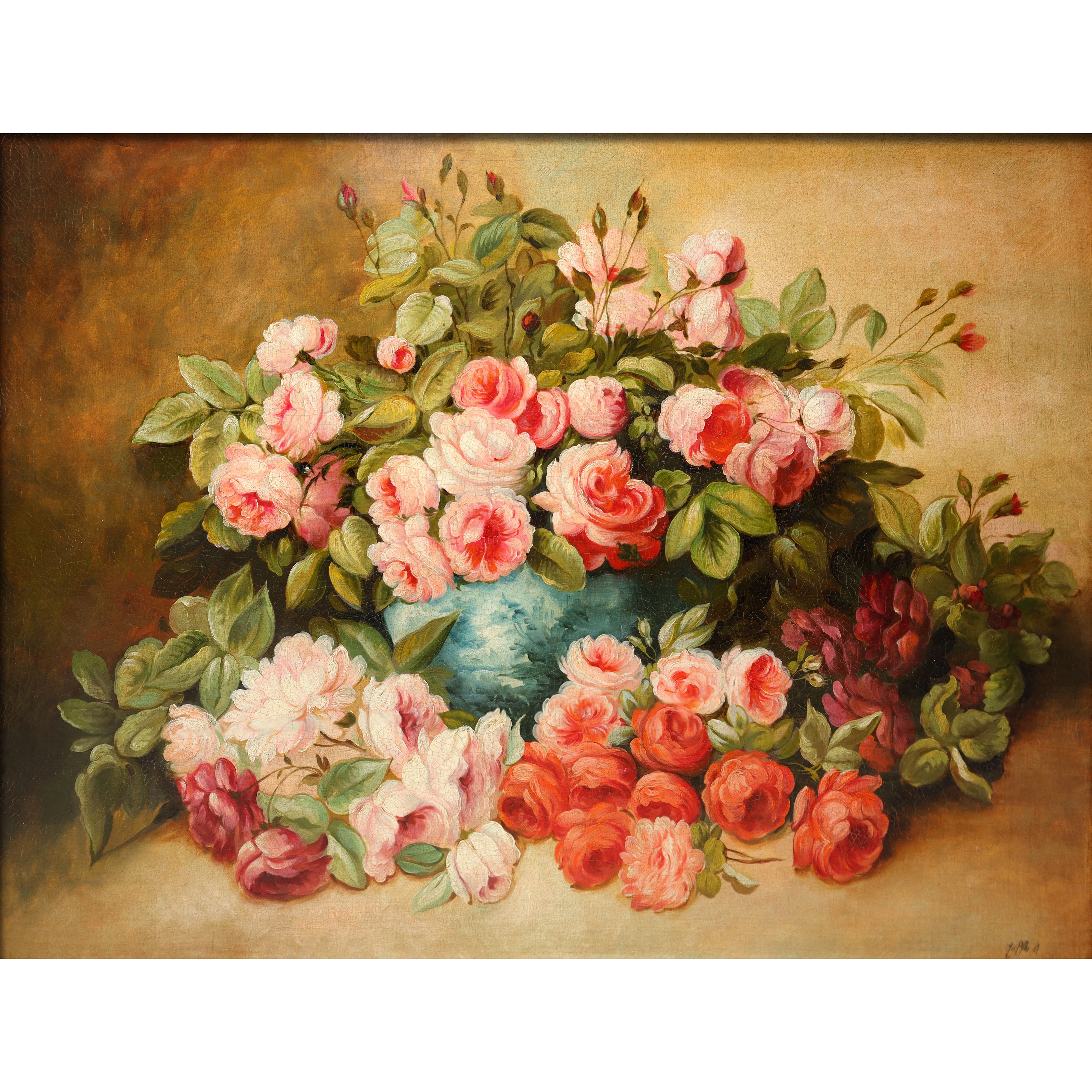 Jean Capeinick - Composizione di rose, olio su tela