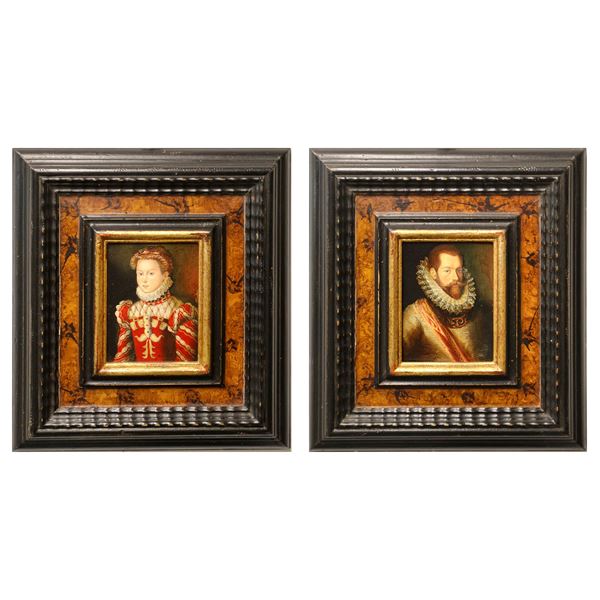 Pair of portraits: noblewoman and nobleman in sixteenth-century clothes
