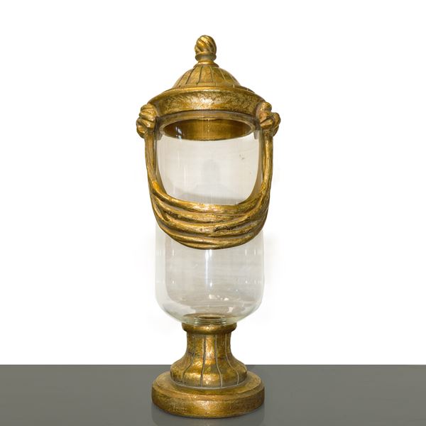 Vaso poutiche in vetro trasparente e dettagli dorati