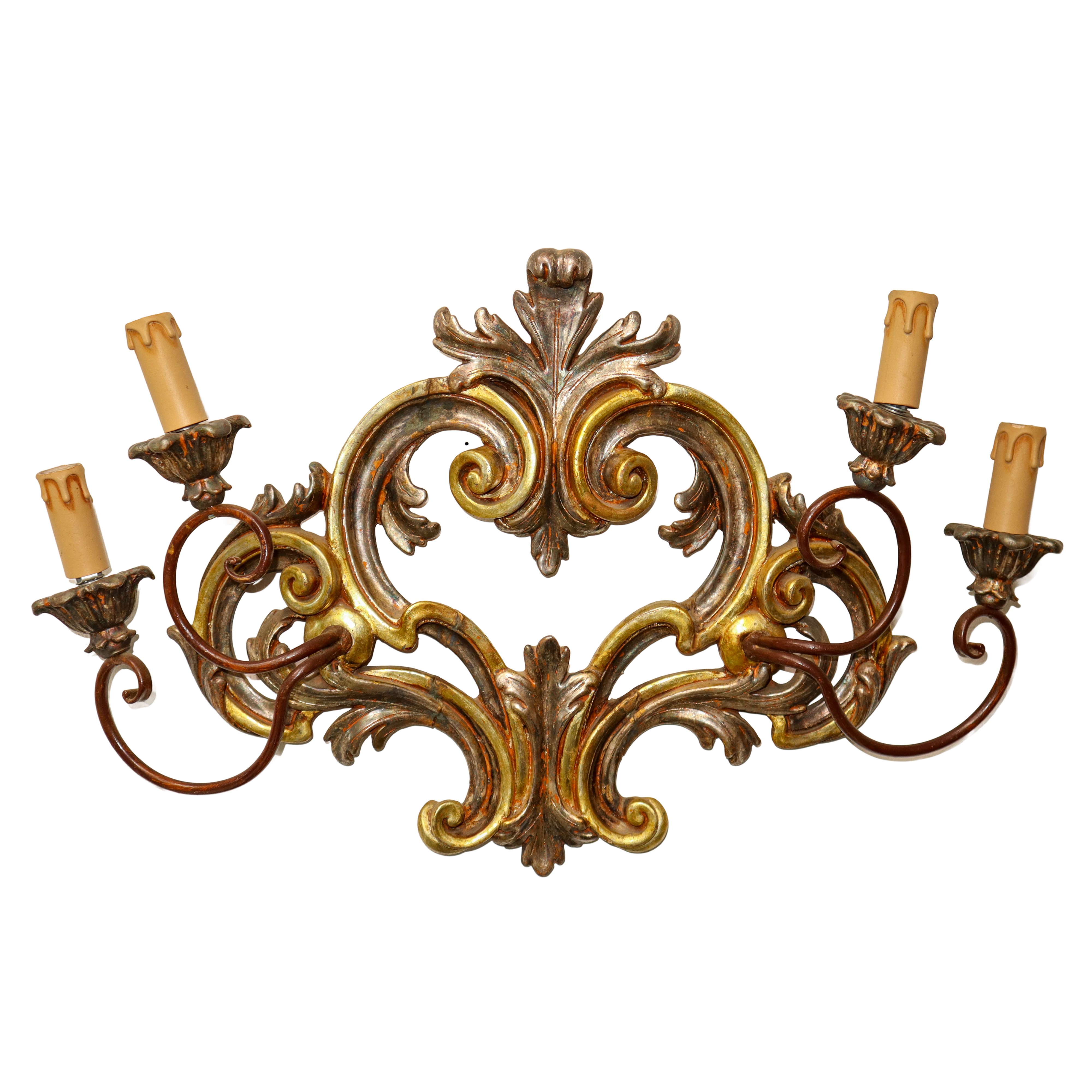 Coppia di Appliques in Metallo a 4 Luci su Base in Legno