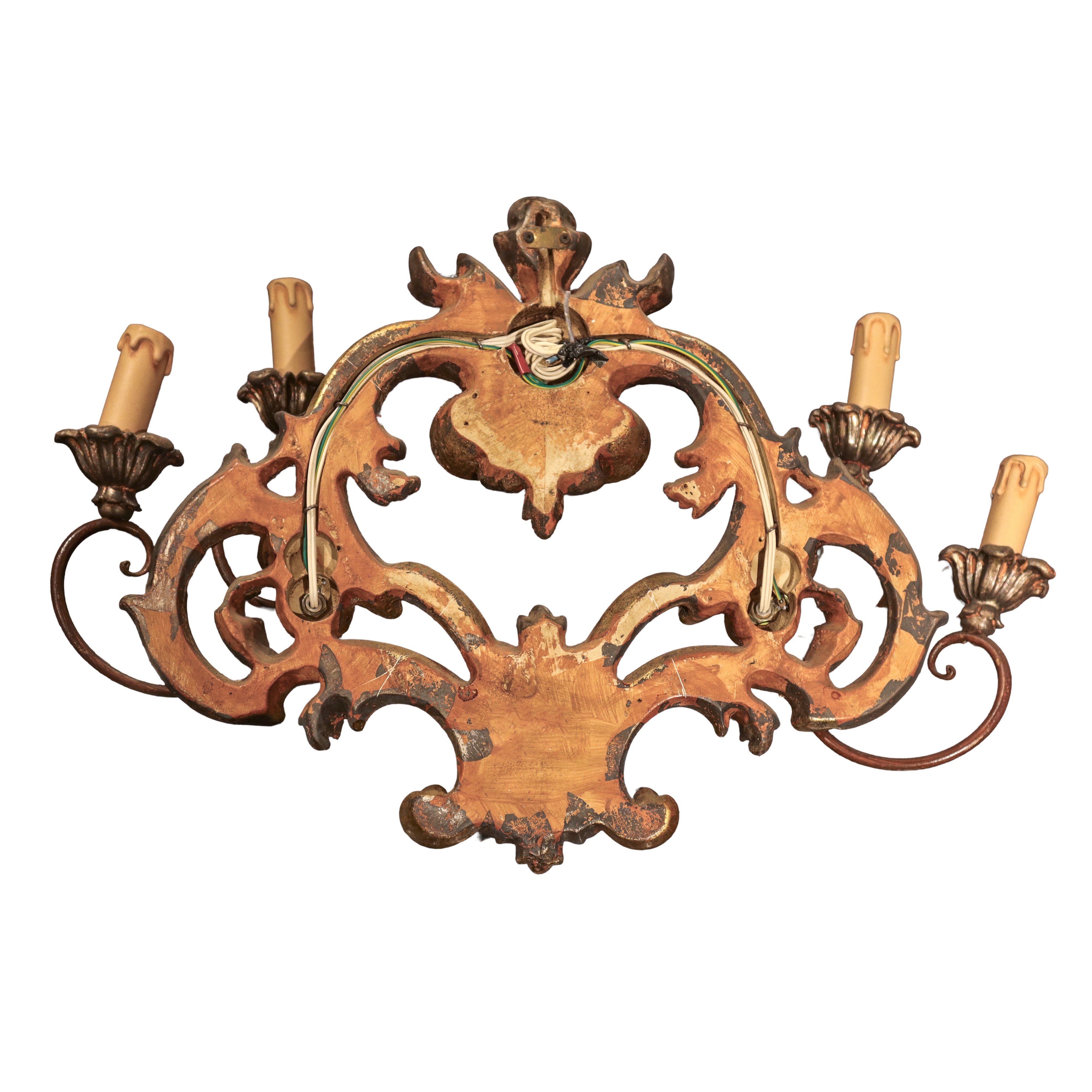 Coppia di Appliques in Metallo a 4 Luci su Base in Legno