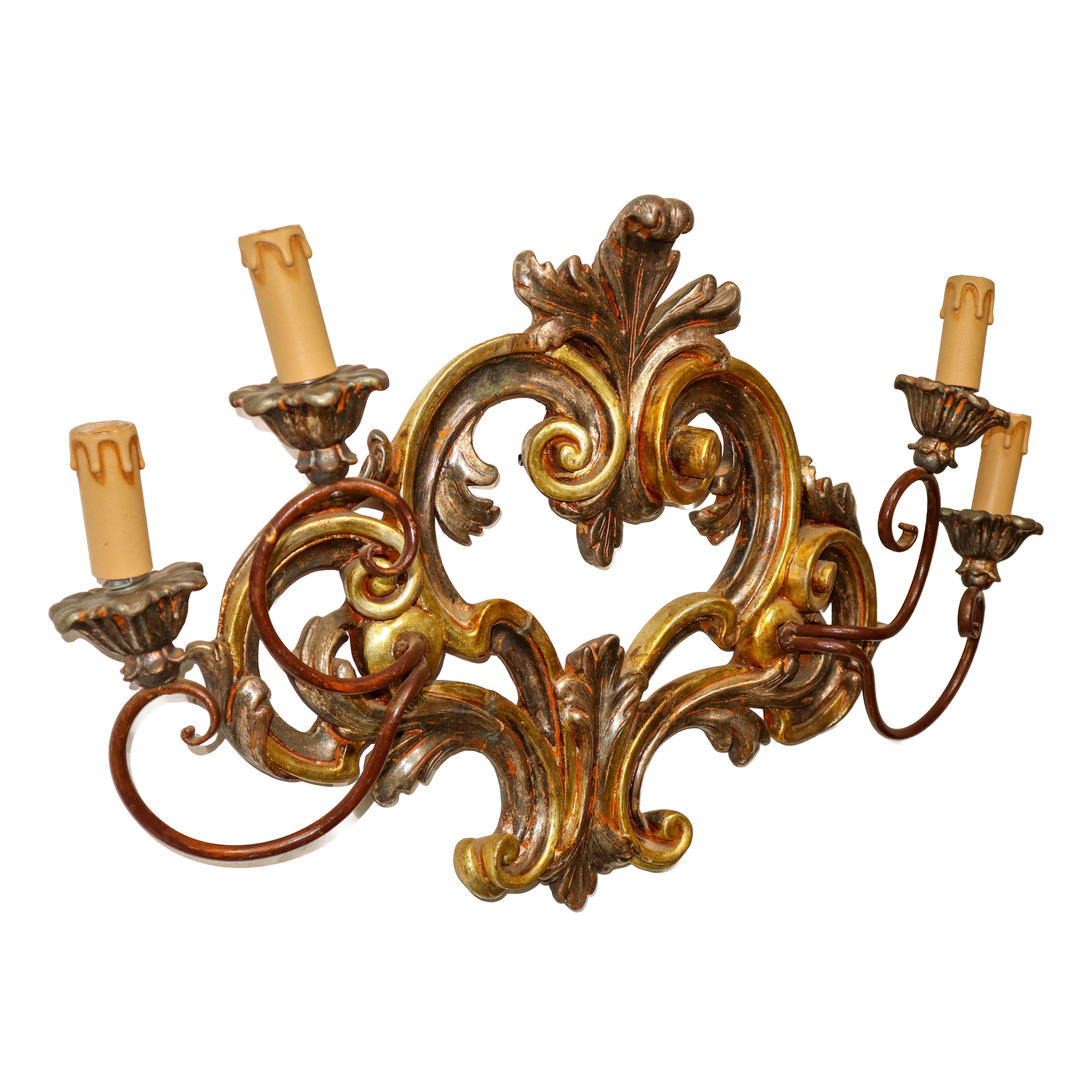 Coppia di Appliques in Metallo a 4 Luci su Base in Legno