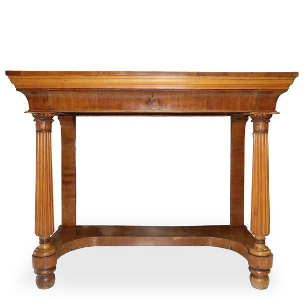 Empire style console table with fluted column front supports