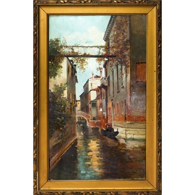 Canale di Venezia, olio su cartone
