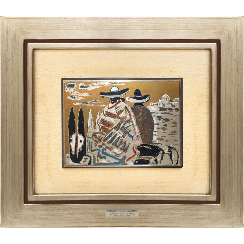 Salvatore Fiume - Tramonto messicano, serigrafia su lastra d’argento