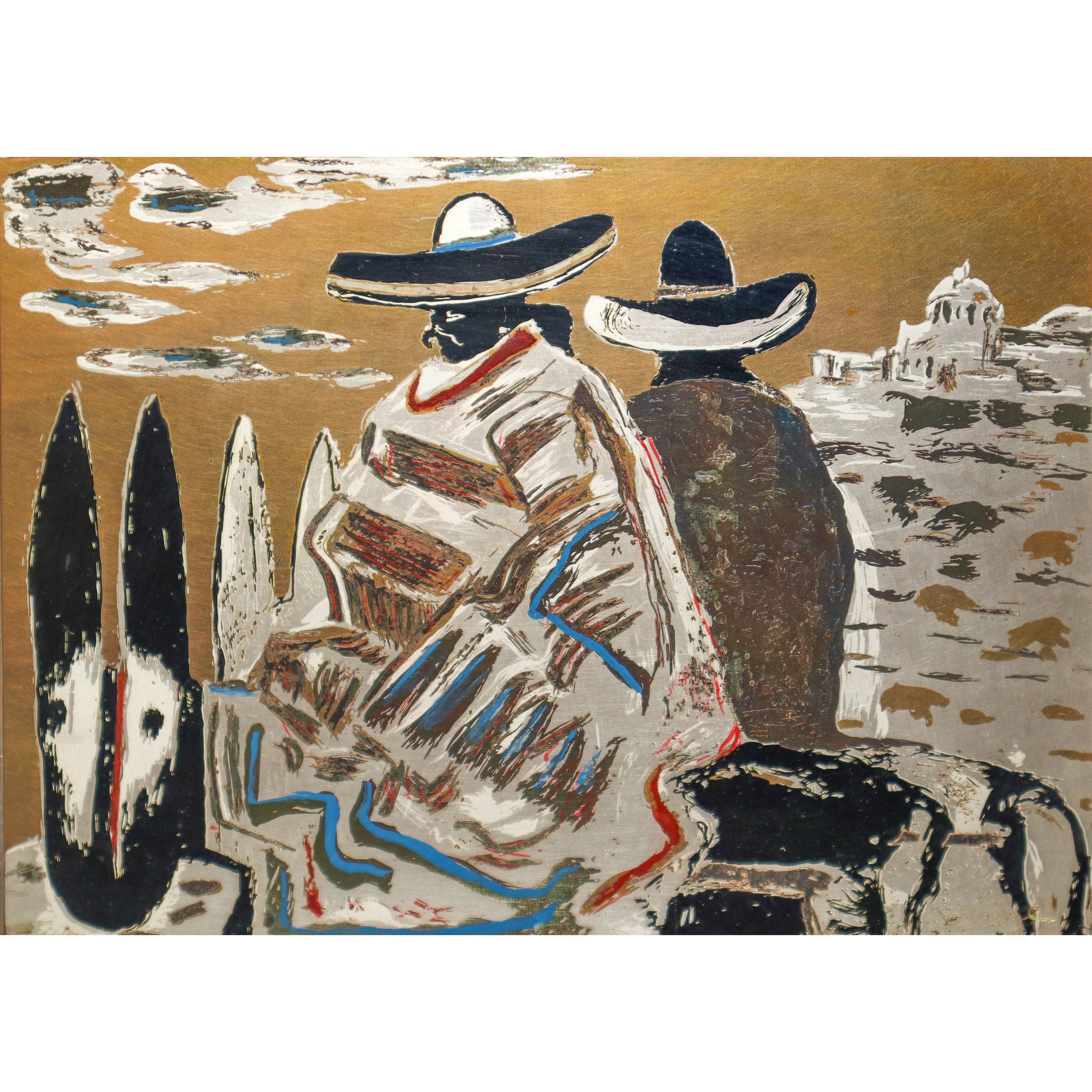 Salvatore Fiume - Tramonto messicano, serigrafia su lastra d’argento