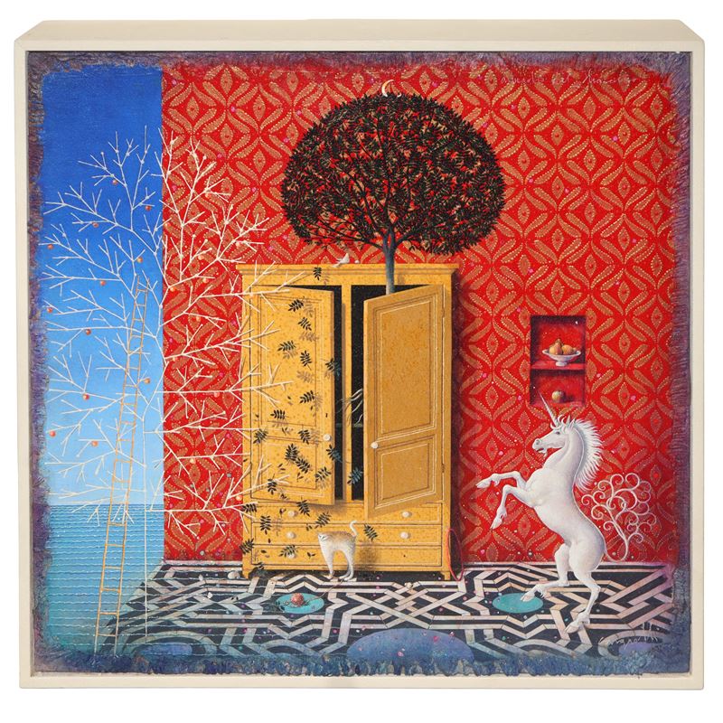 Claudio Cargiolli - La stanza del liocorno, tecnica mista su tavolo (2017)