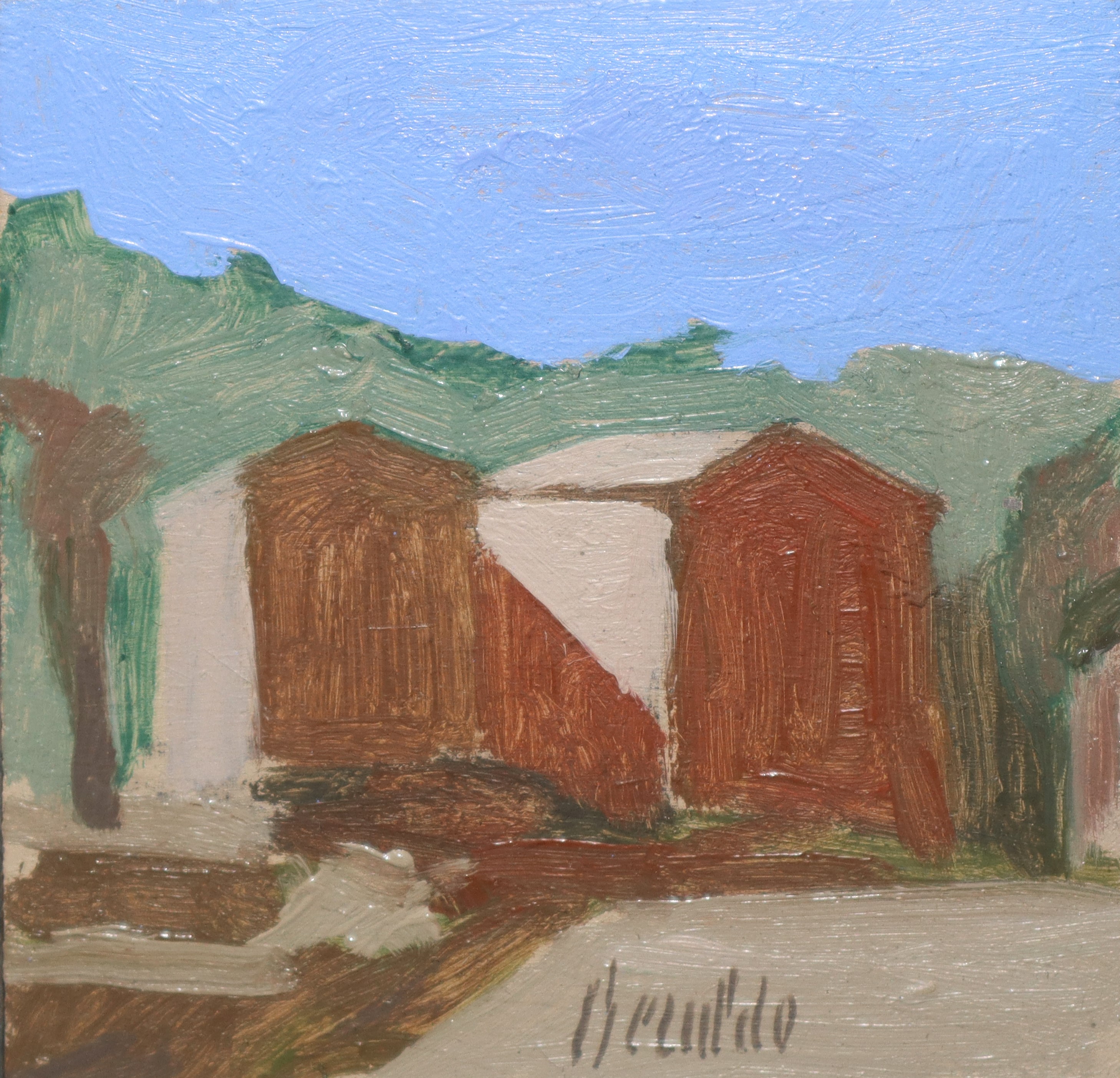 Franco Beraldo - Paesaggio, olio su compensato