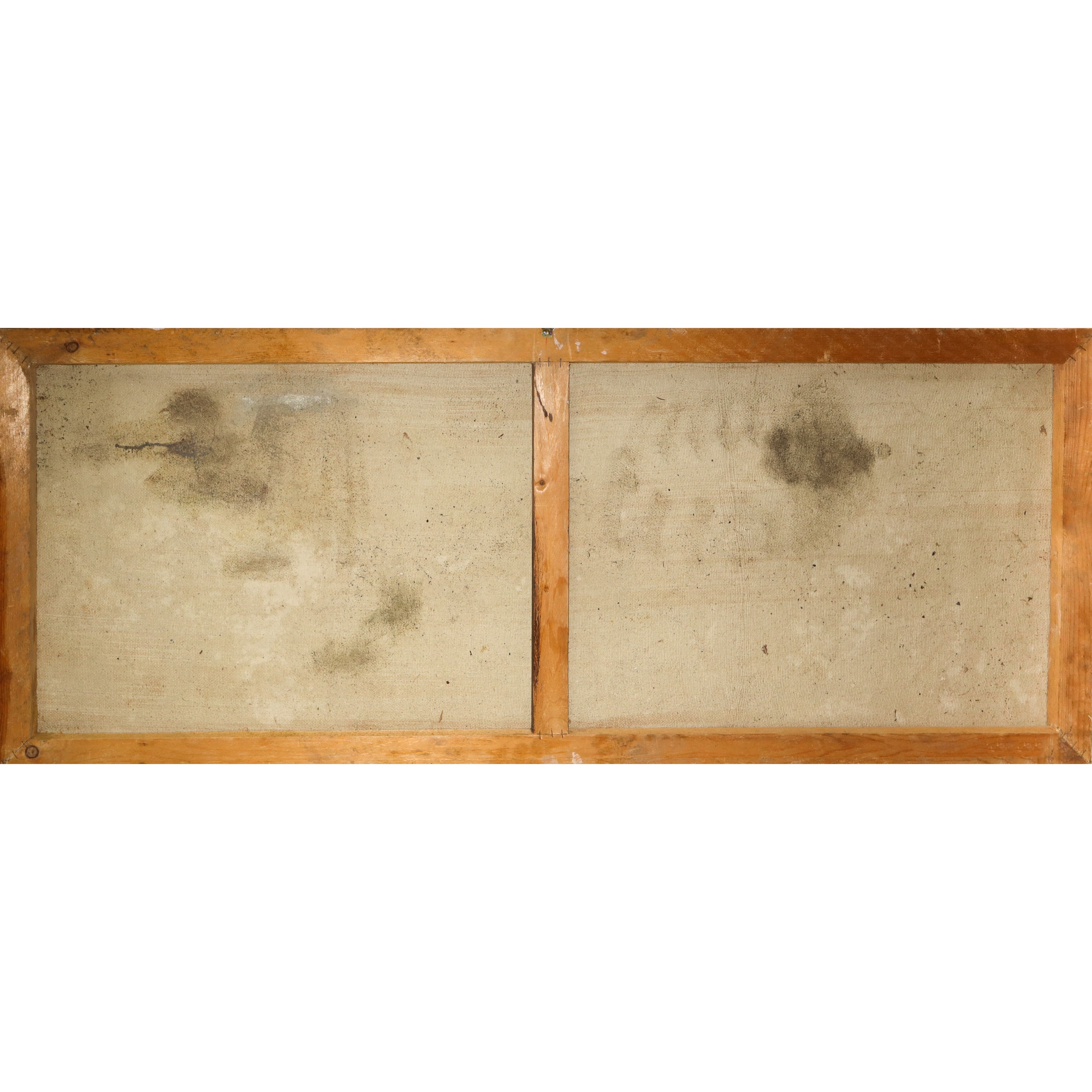 Sopraporta, Elegante Stemma D'affresco Riportato su Tela, Cartiglio Centrale con Cervo Affiancato...