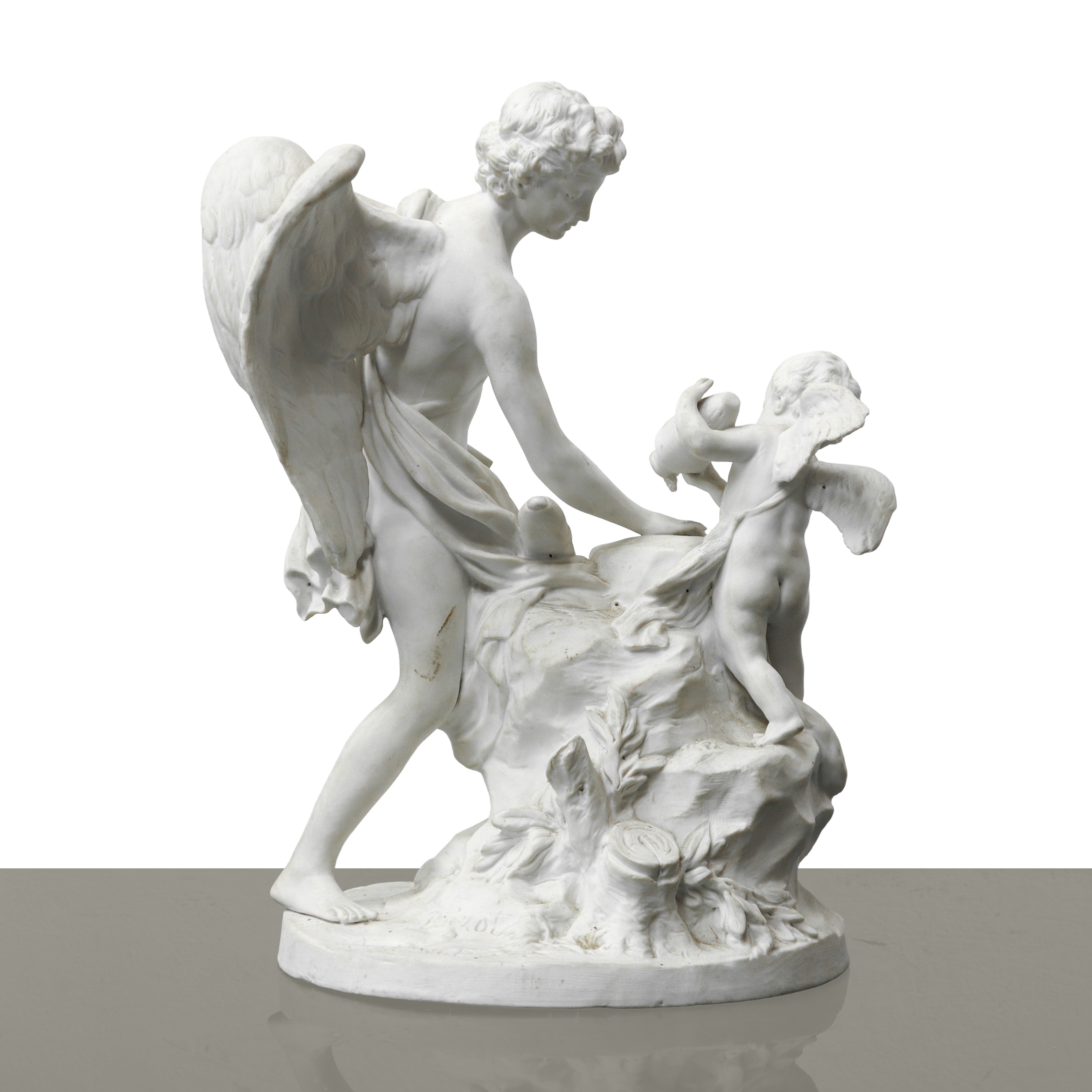 Louis-simon Boizot - Angeli alla fonte in biscuit di porcellana bianca