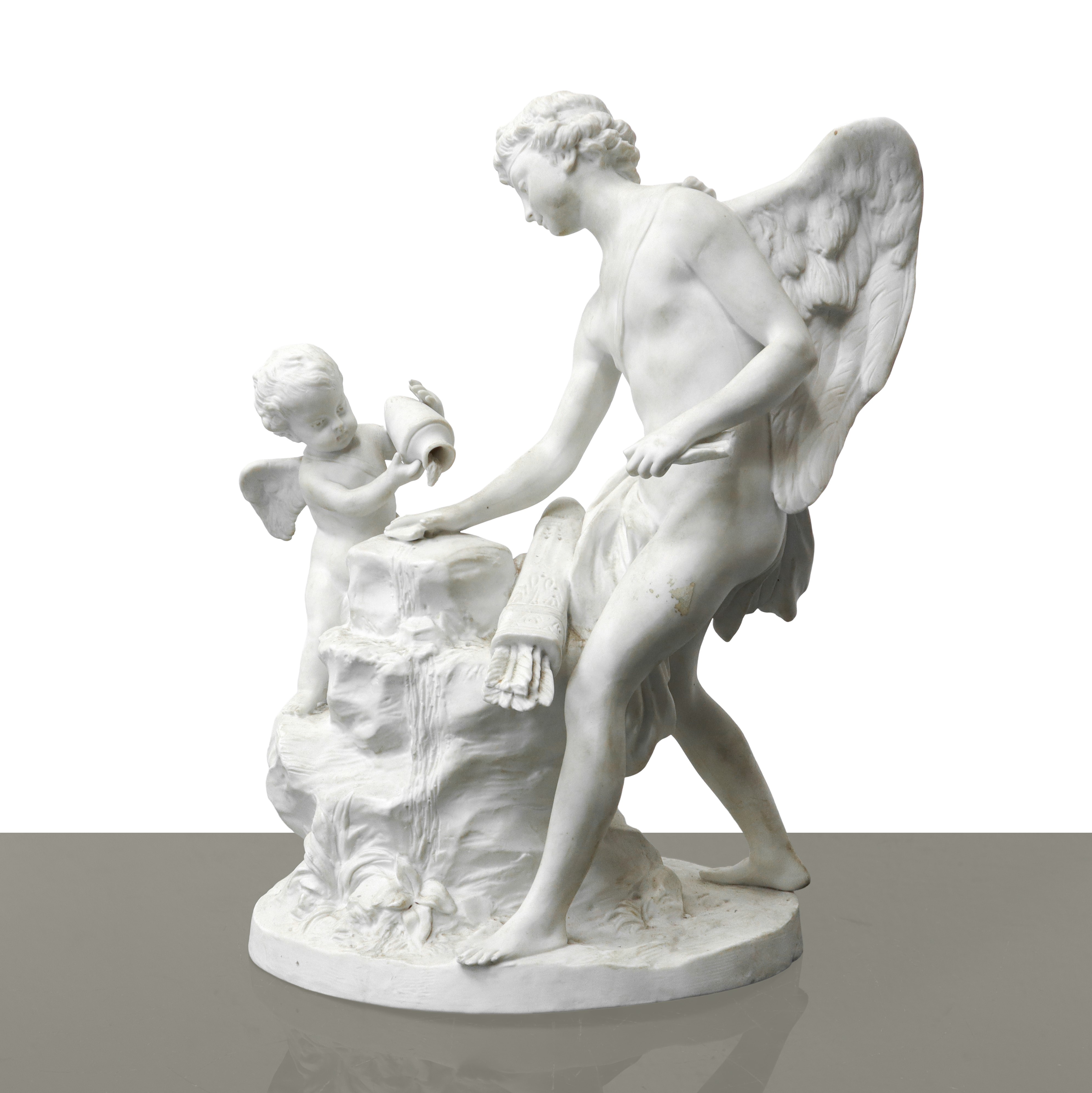 Louis-simon Boizot - Angeli alla fonte in biscuit di porcellana bianca