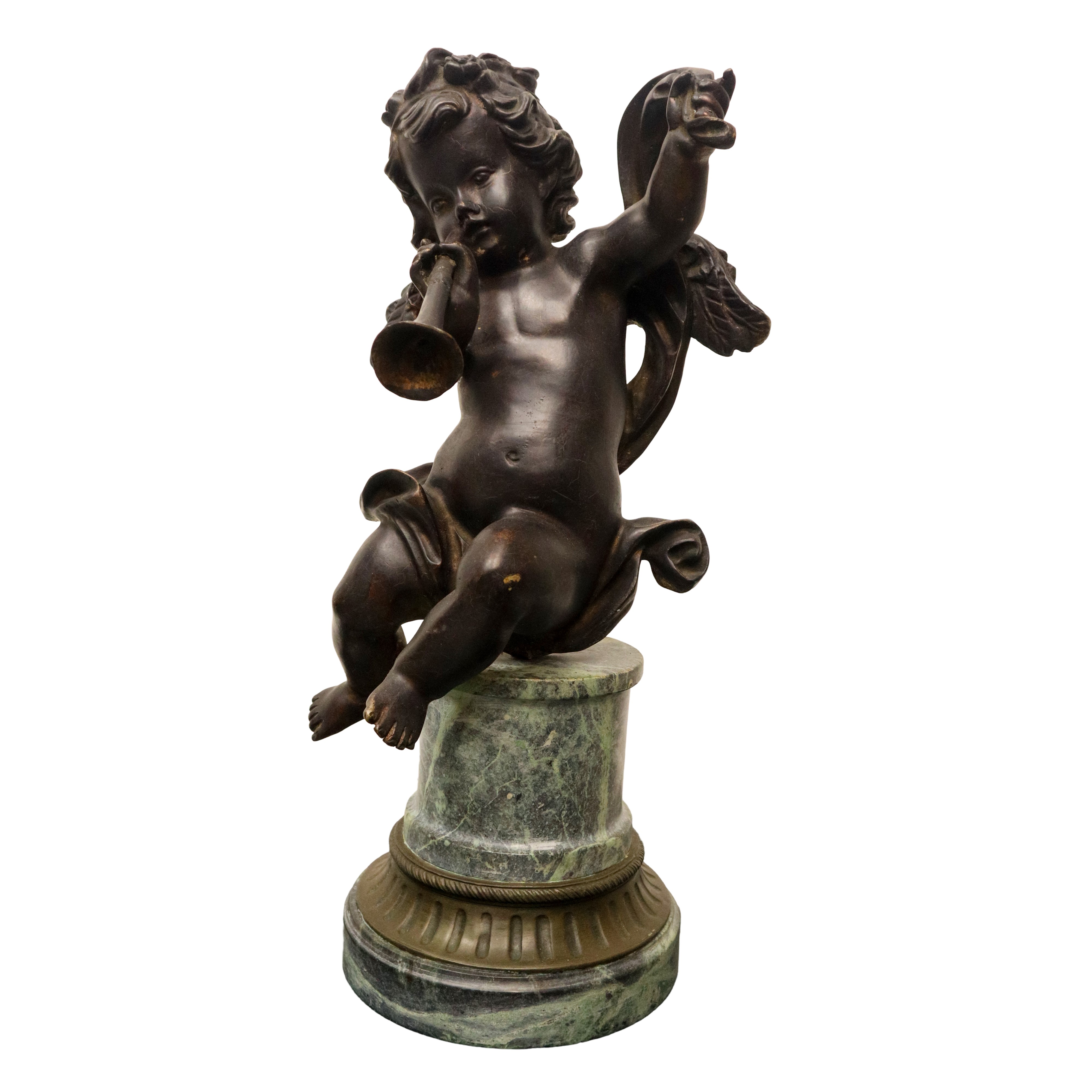 Jean-baptiste Carpeaux - Coppia di Putti Musicanti in Bronzo su Base in Marmo e Bronzo