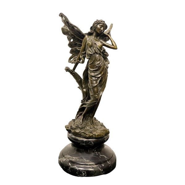 Aimé-Jules Dalou - Ninfa alata, scultura in bronzo con base in marmo