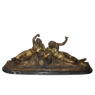 "baccanale", Grande Scultura in Bronzo a Patina Scoperta con Base in Marmo
