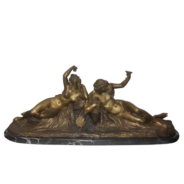 Jean-Jacques Pradier - "Baccanale", grande scultura in bronzo a patina scoperta con base in marmo