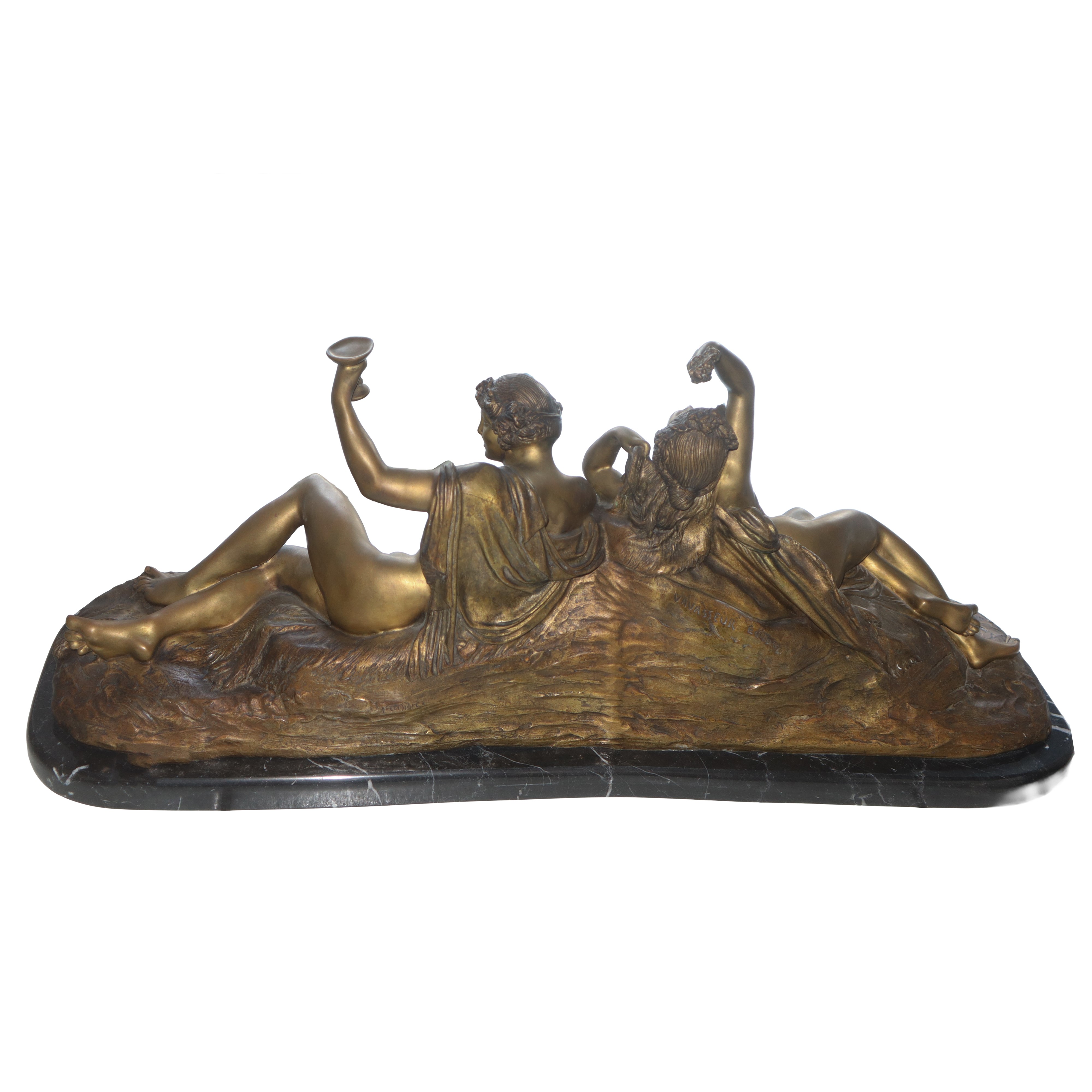 Jean-jacques Pradier - "baccanale", Grande Scultura in Bronzo a Patina Scoperta con Base in Marmo