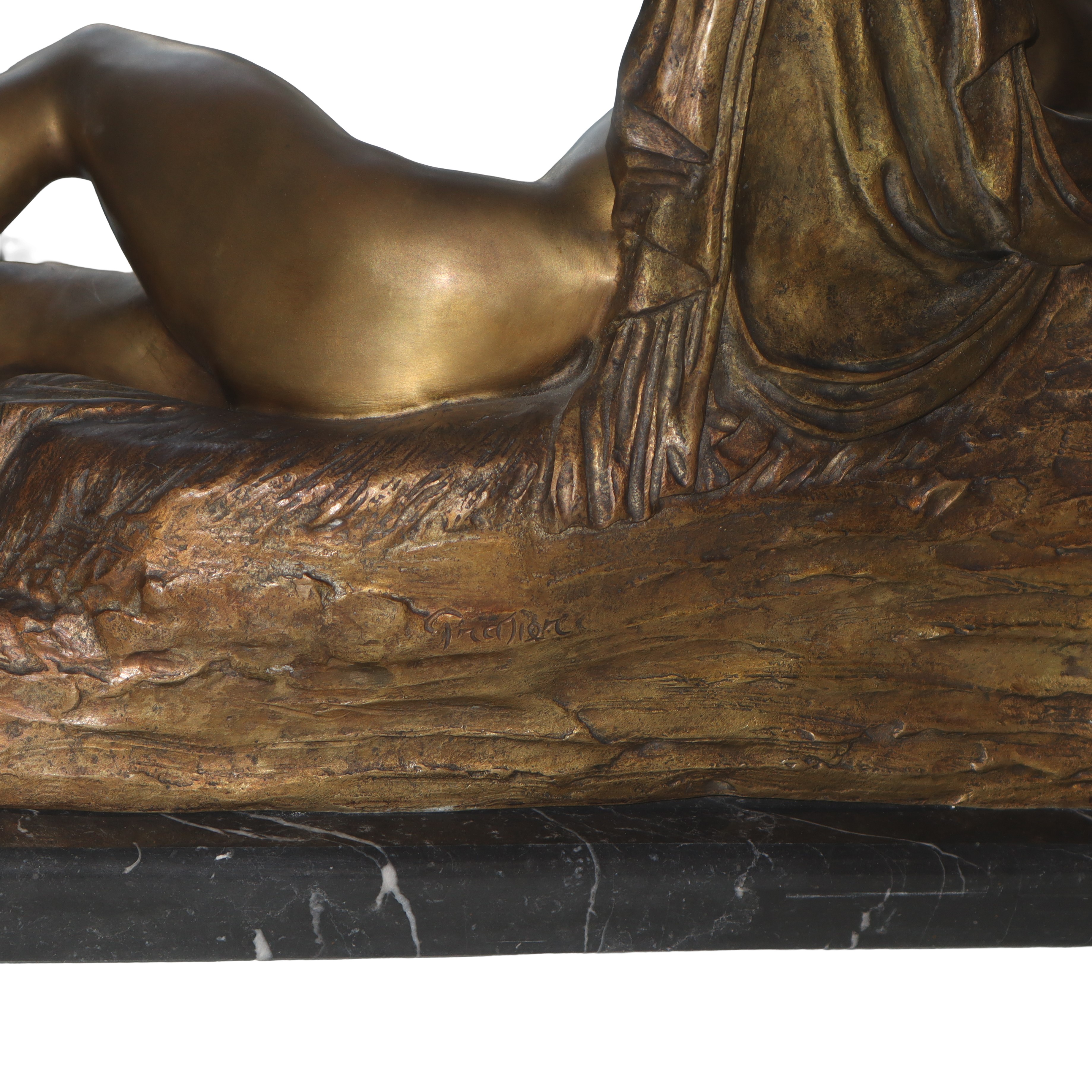 Jean-jacques Pradier - "baccanale", Grande Scultura in Bronzo a Patina Scoperta con Base in Marmo
