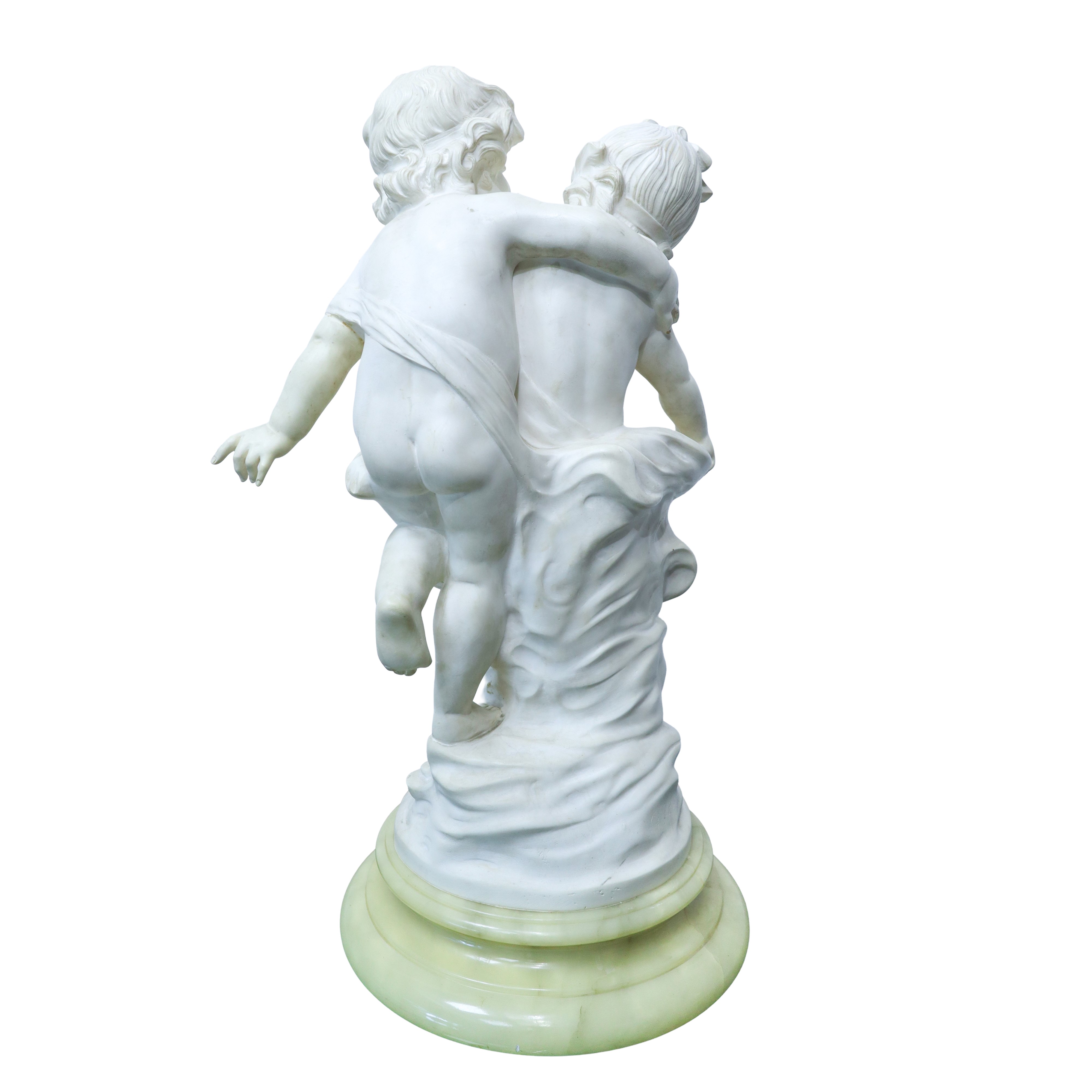 Giuseppe Bessi - Grande Scultura, Due Fanciulli, con Base in Alabastro di Volterra e Figure in Sc...
