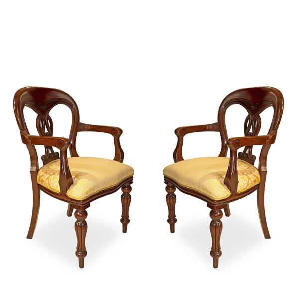 Pair of armchairs with damask upholstery