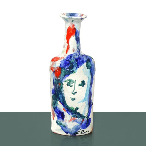 Ernesto Treccani - Bottle painted with a woman's face on both sides