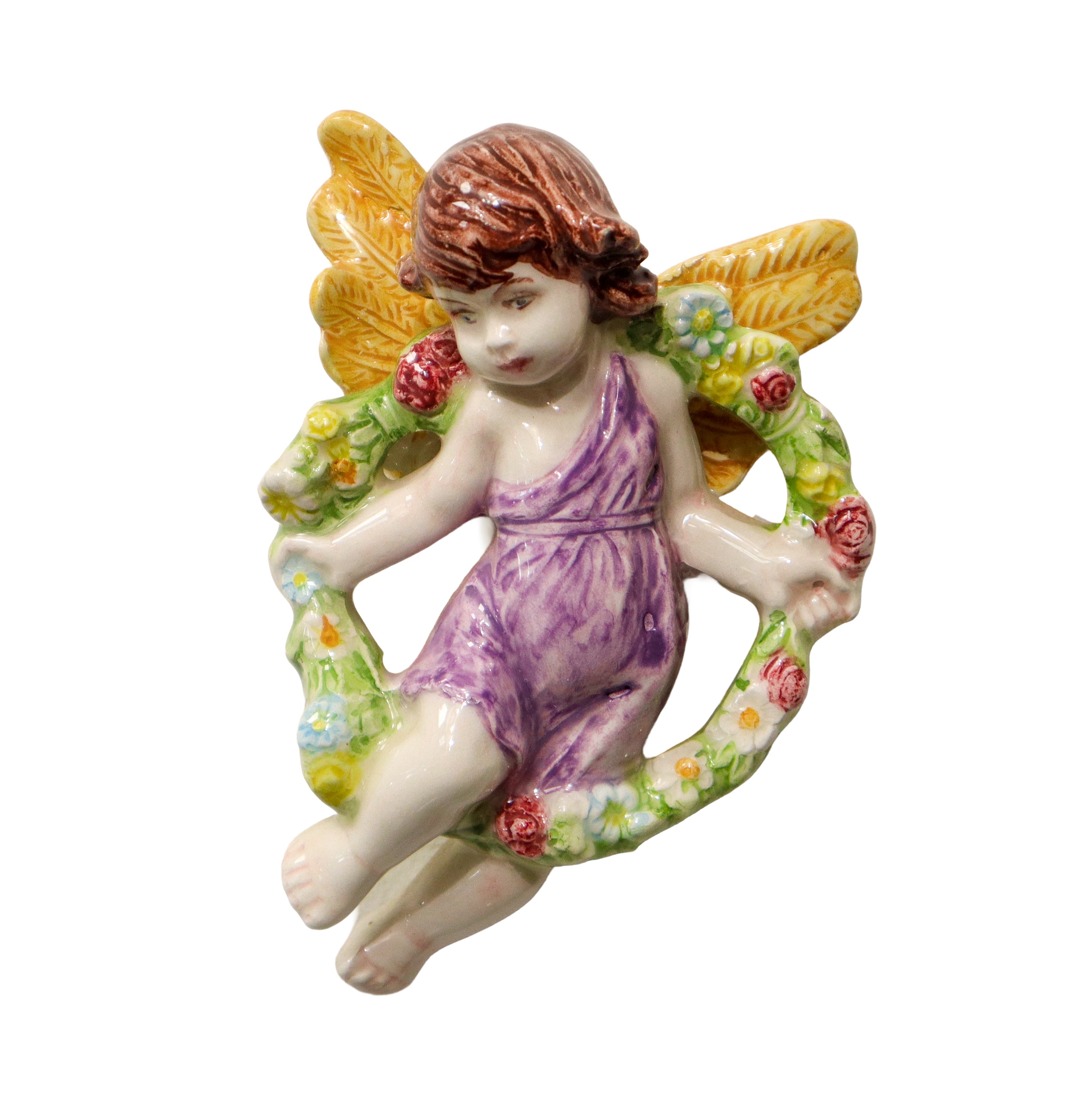 Angeli, maiolica policroma raffiguranti le Quattro Stagioni, set di quattro elementi