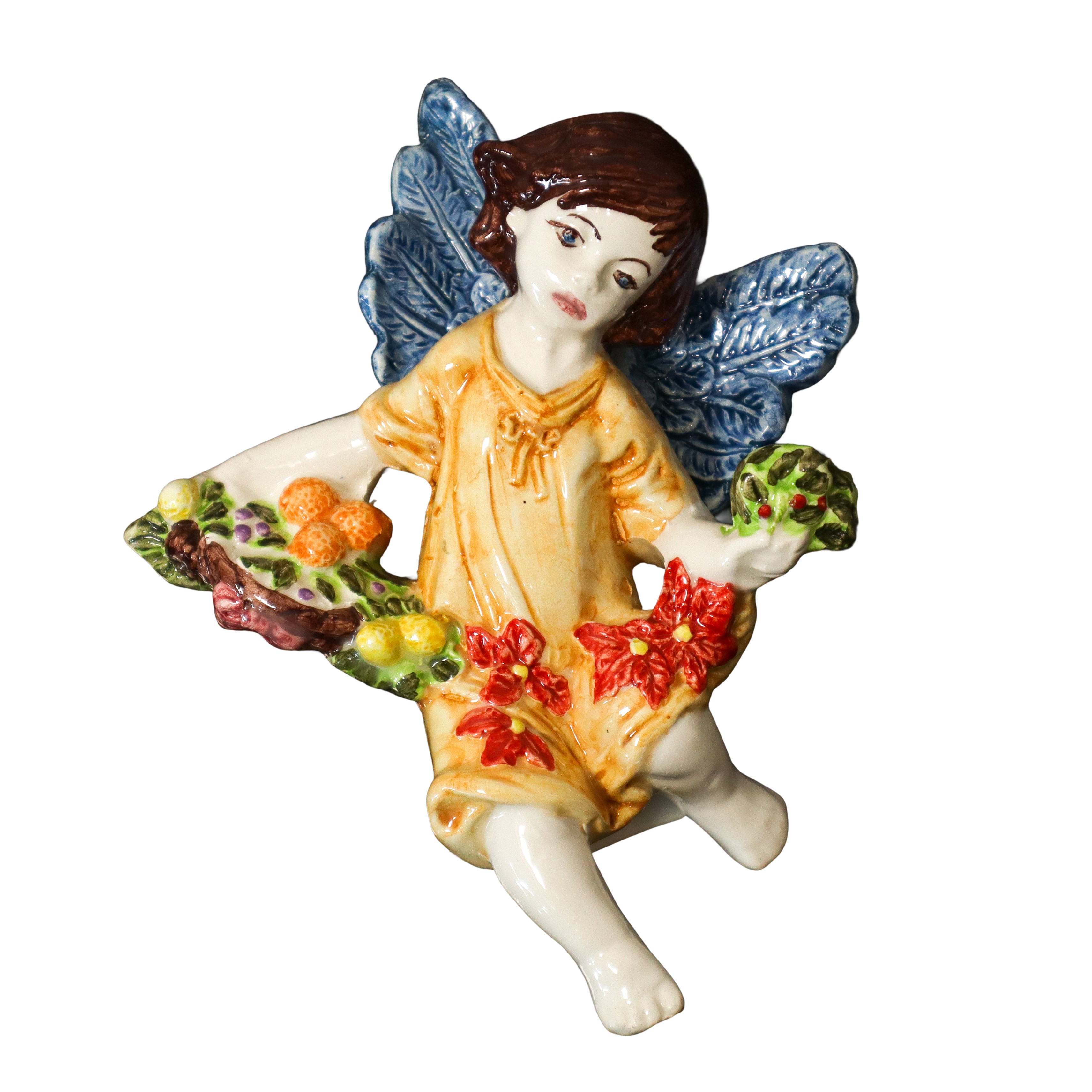 Angeli, maiolica policroma raffiguranti le Quattro Stagioni, set di quattro elementi