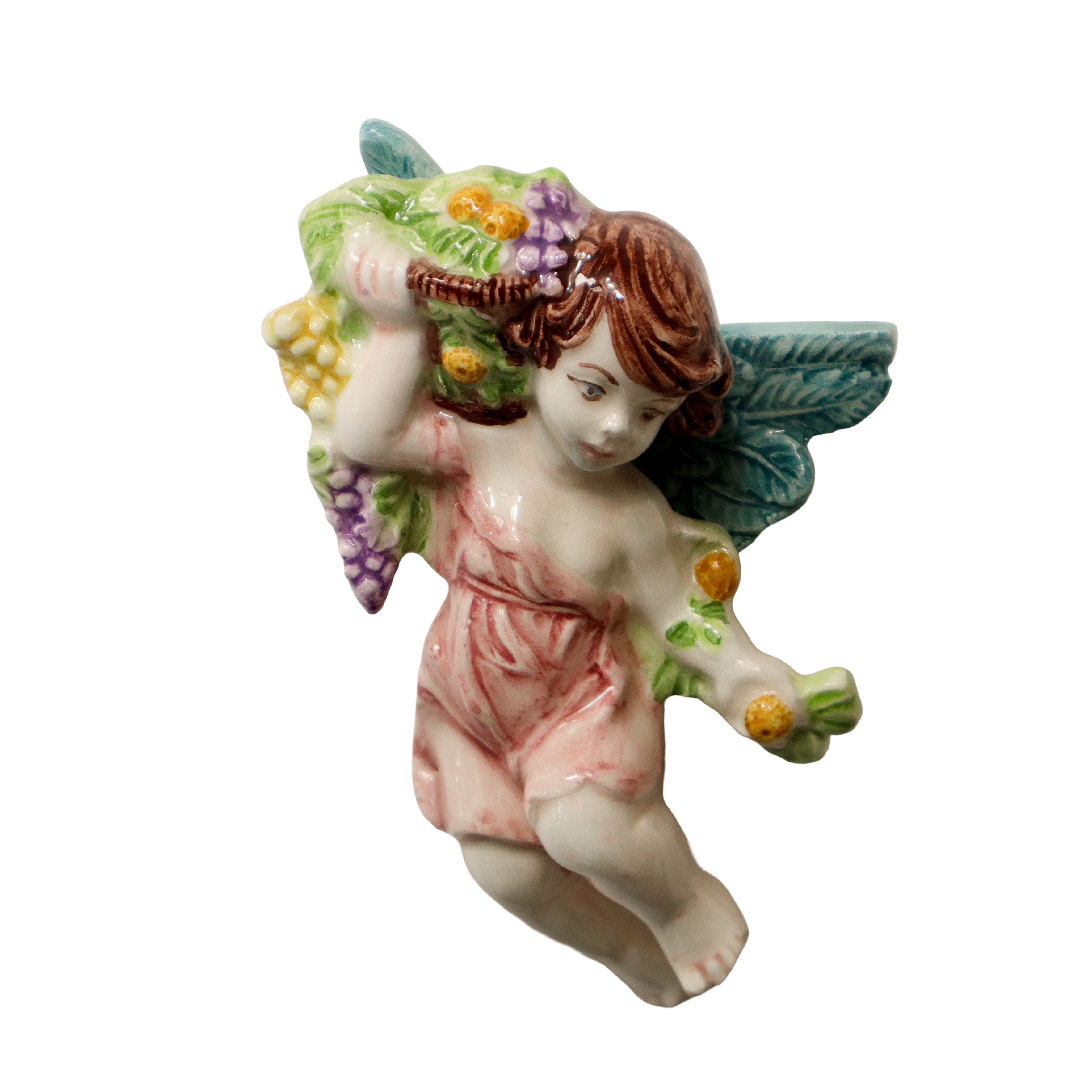 Angeli, maiolica policroma raffiguranti le Quattro Stagioni, set di quattro elementi