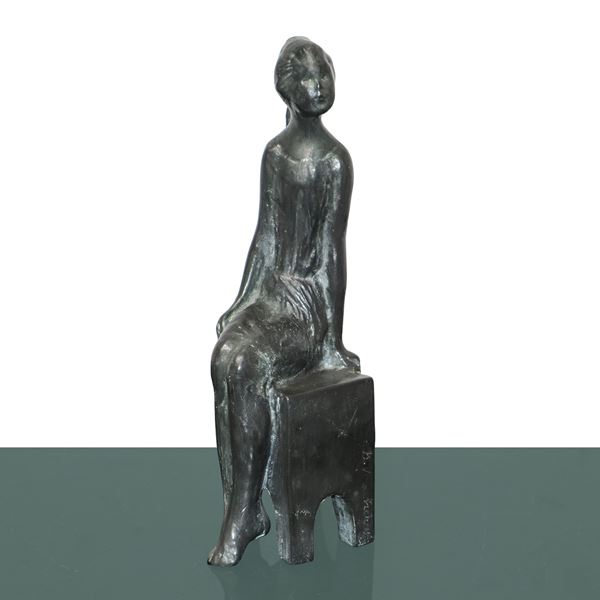 Seated girl, bronze sculpture