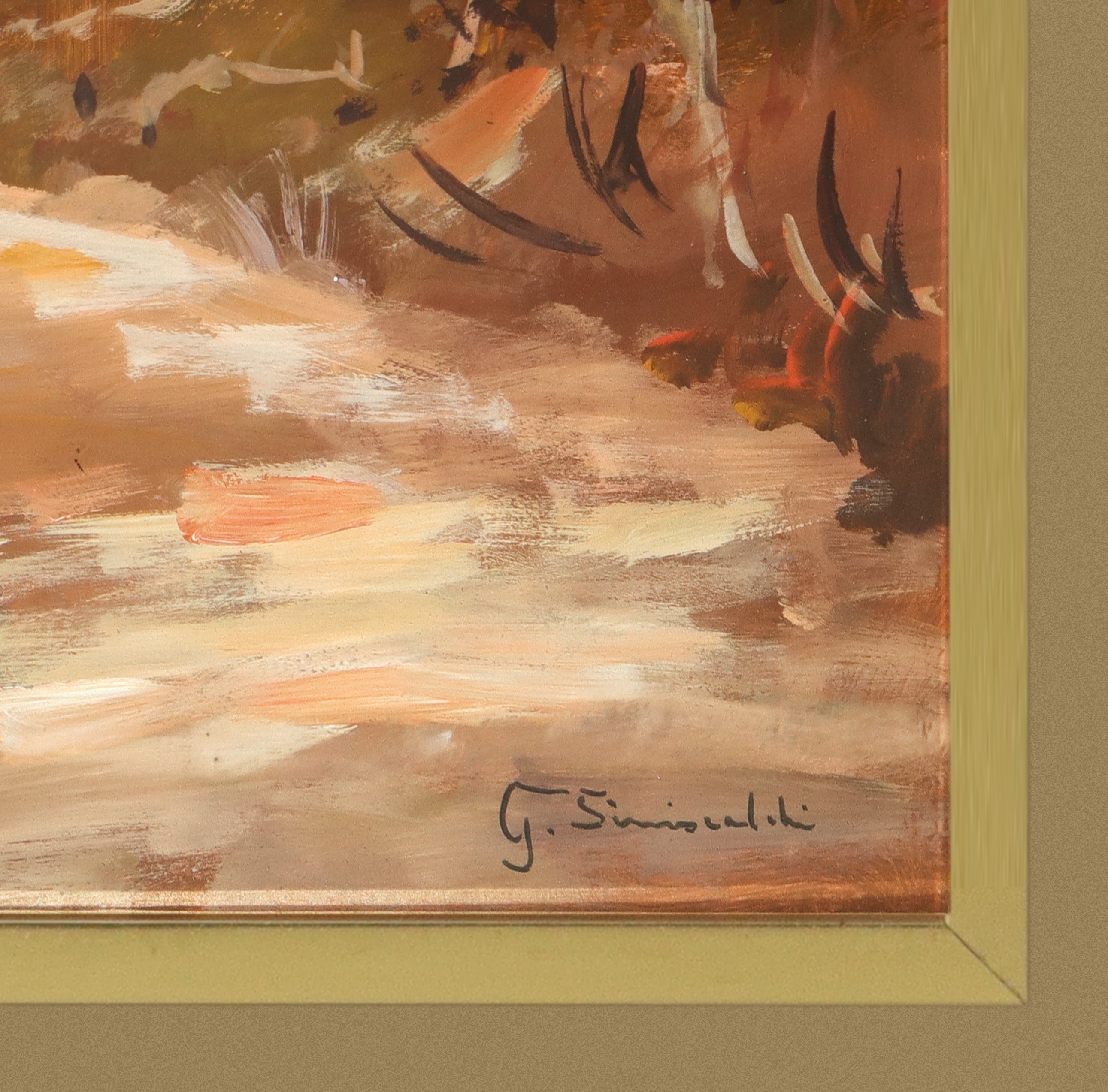 Giancarlo Siniscalchi - Strada di campagna con alberi, olio su masonite