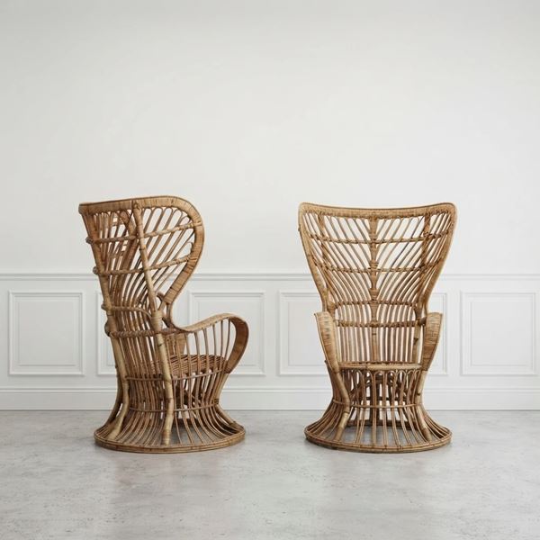 Gio Ponti  Lio Carminati - Coppia di poltrone in rattan modello Biancamano