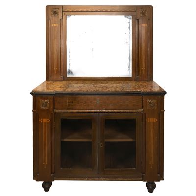 Credenza Bassa con Specchiera Stile Liberty, Marmo al Piano