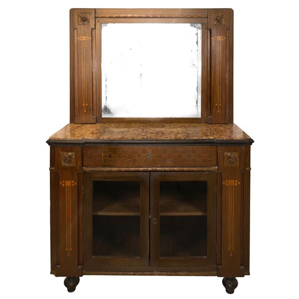 Credenza bassa con specchiera Stile Liberty, marmo al piano