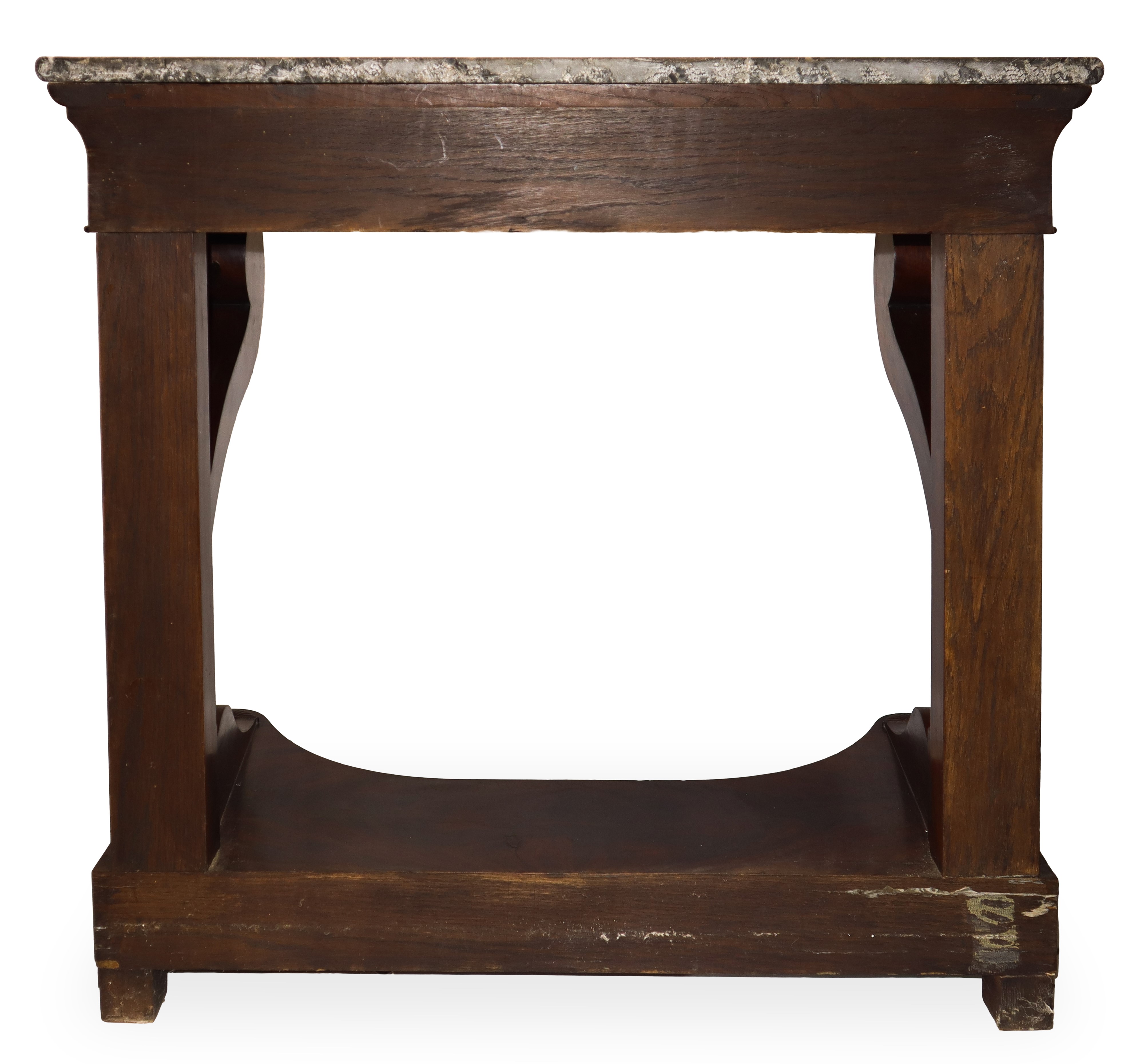 Consolle Carlo X in Legno Scolpito con Lastronatura in Piuma di Mogano Arricchita da Bronzi Cesel...