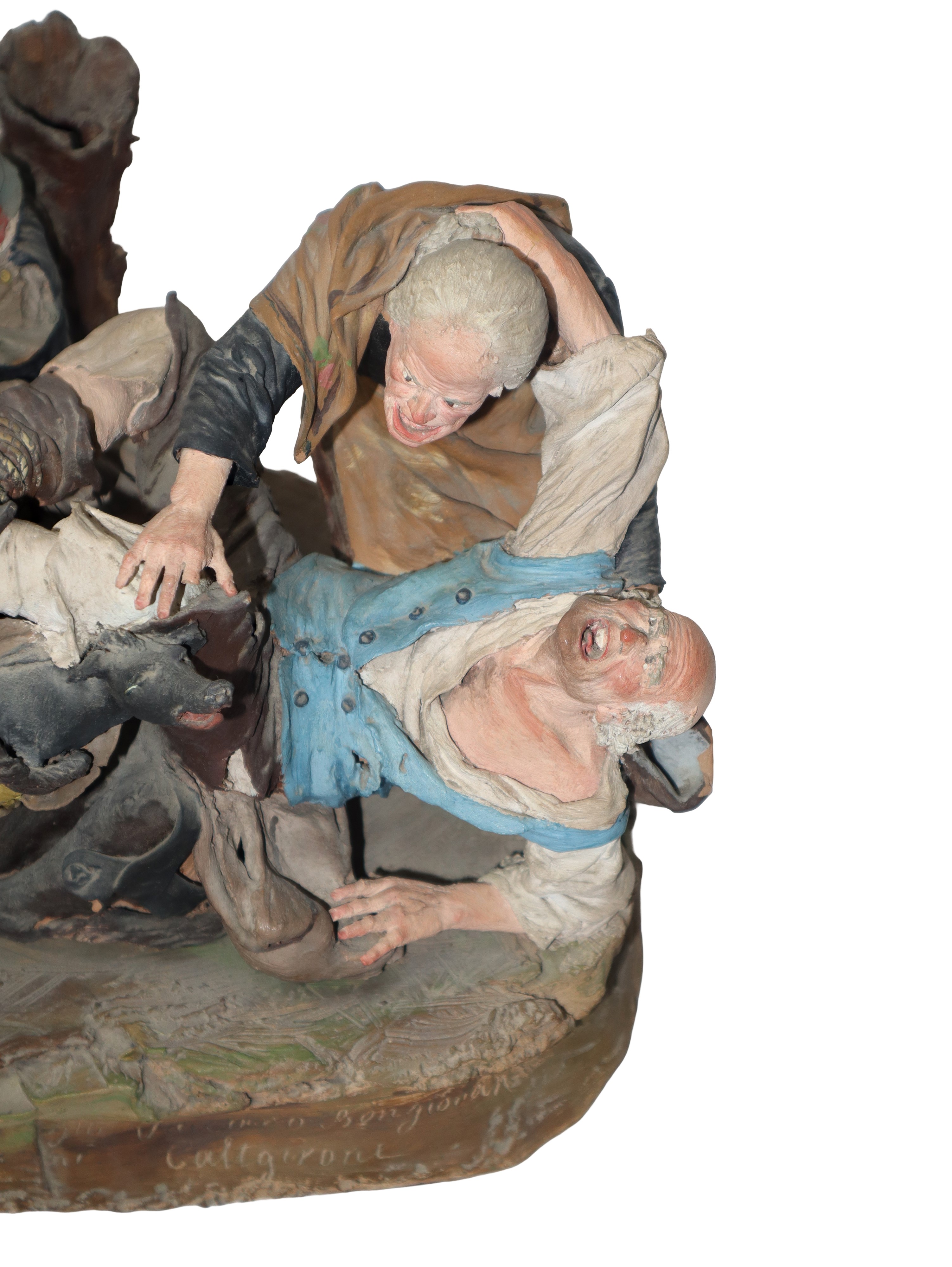 Bongiovanni Vaccaro - Caduta Dell'asino, Gruppo di Figurine in Terracotta Policroma