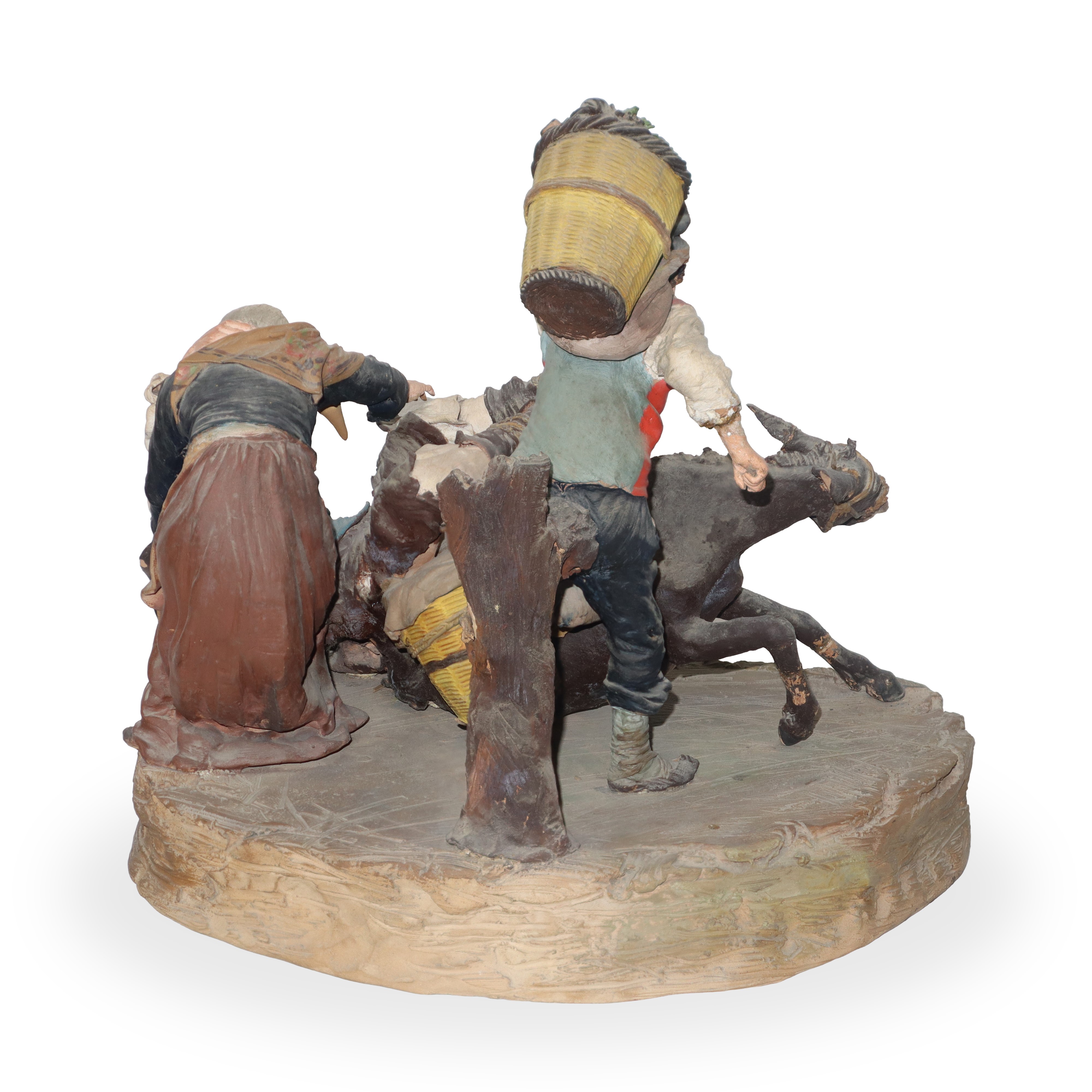 Bongiovanni Vaccaro - Caduta Dell'asino, Gruppo di Figurine in Terracotta Policroma