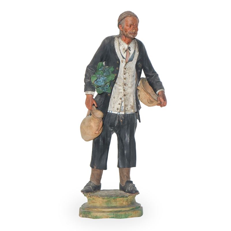 Bongiovanni Vaccaro - Personaggio Popolare Maschile, Figurina in Terracotta Policroma