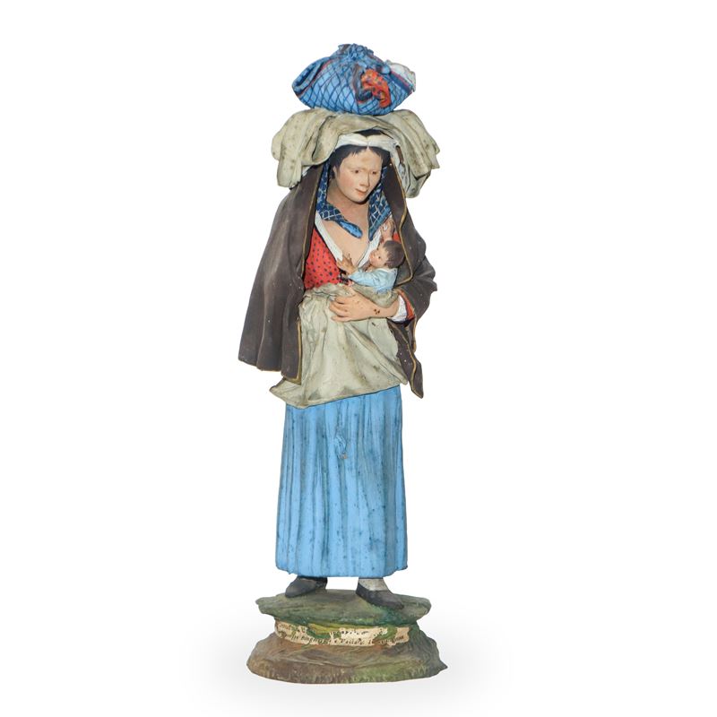 Bongiovanni Vaccaro - Personaggio Popolare Femminile, Figurina in Terracotta Policroma