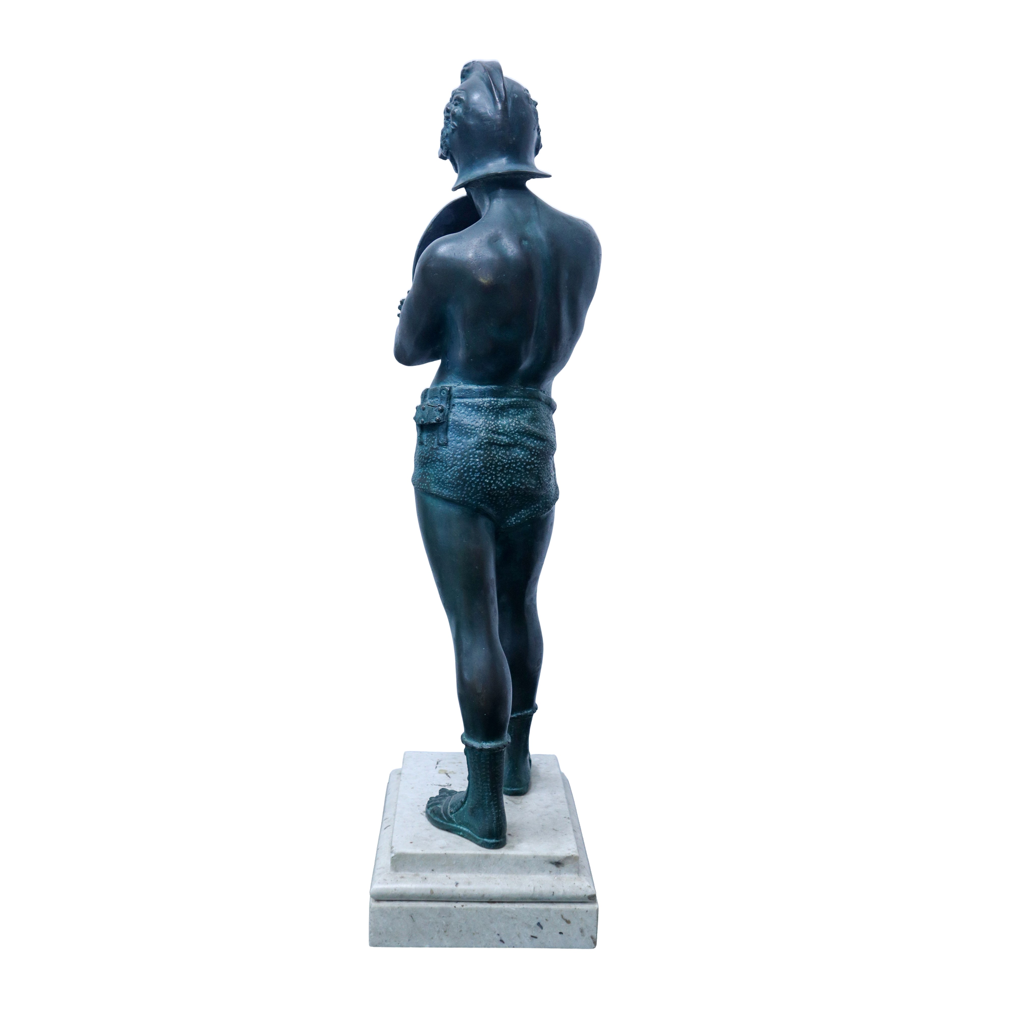 Gladiatore, Scultura in Bronzo Patinato Verde su Base in Marmo